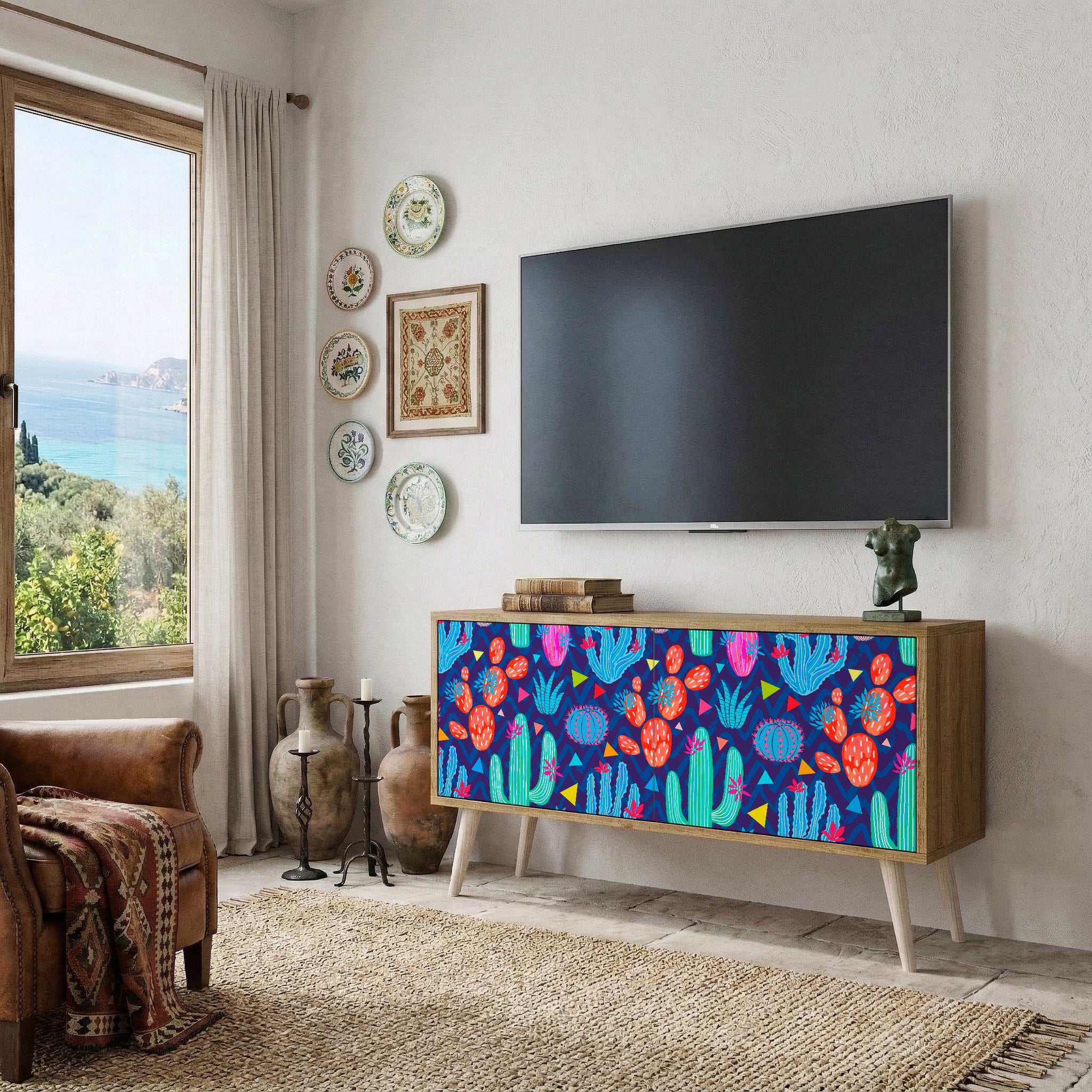 CACTUS VIBES Kompakt TV-bänk med 2 dörrar