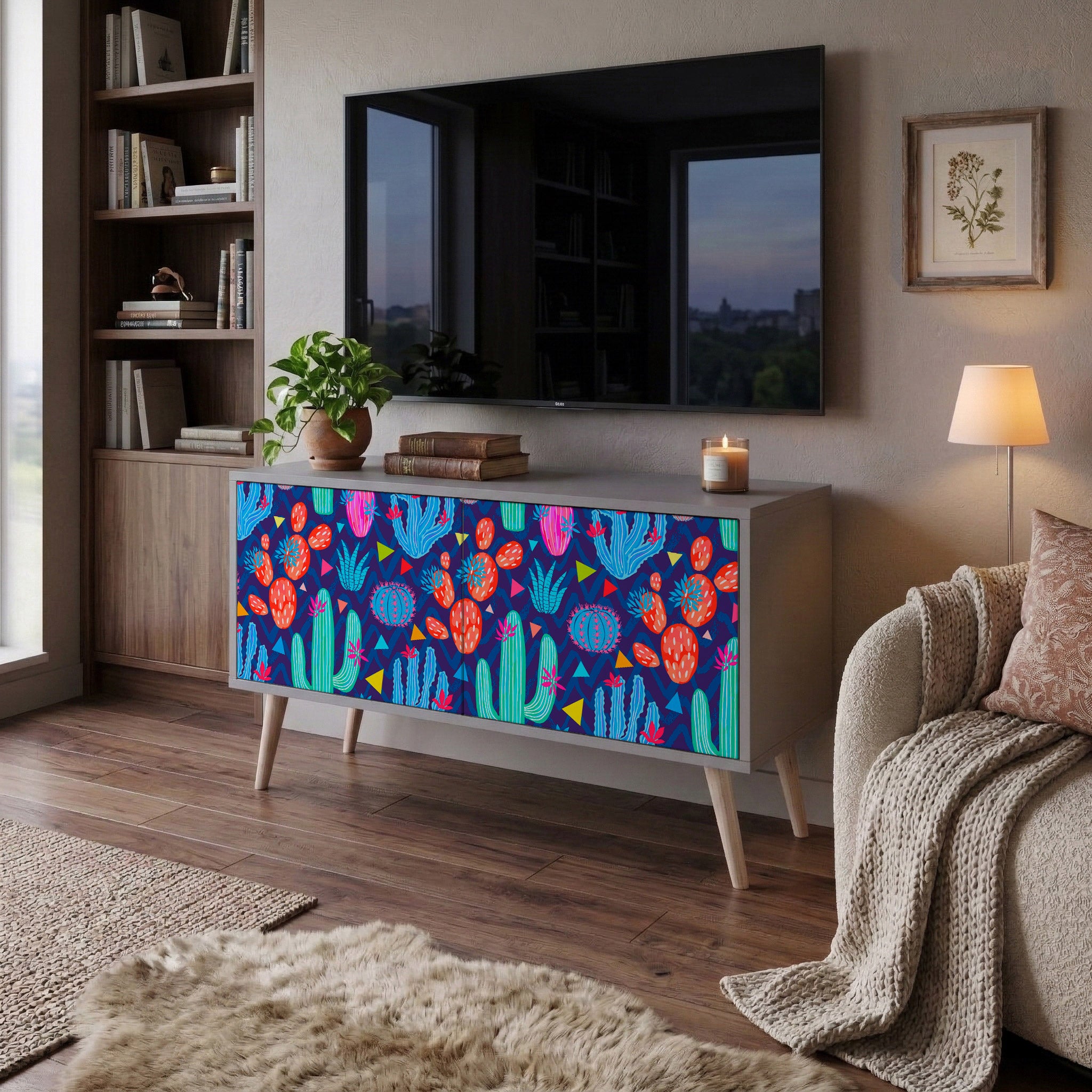 CACTUS VIBES Kompakt TV-bänk med 2 dörrar