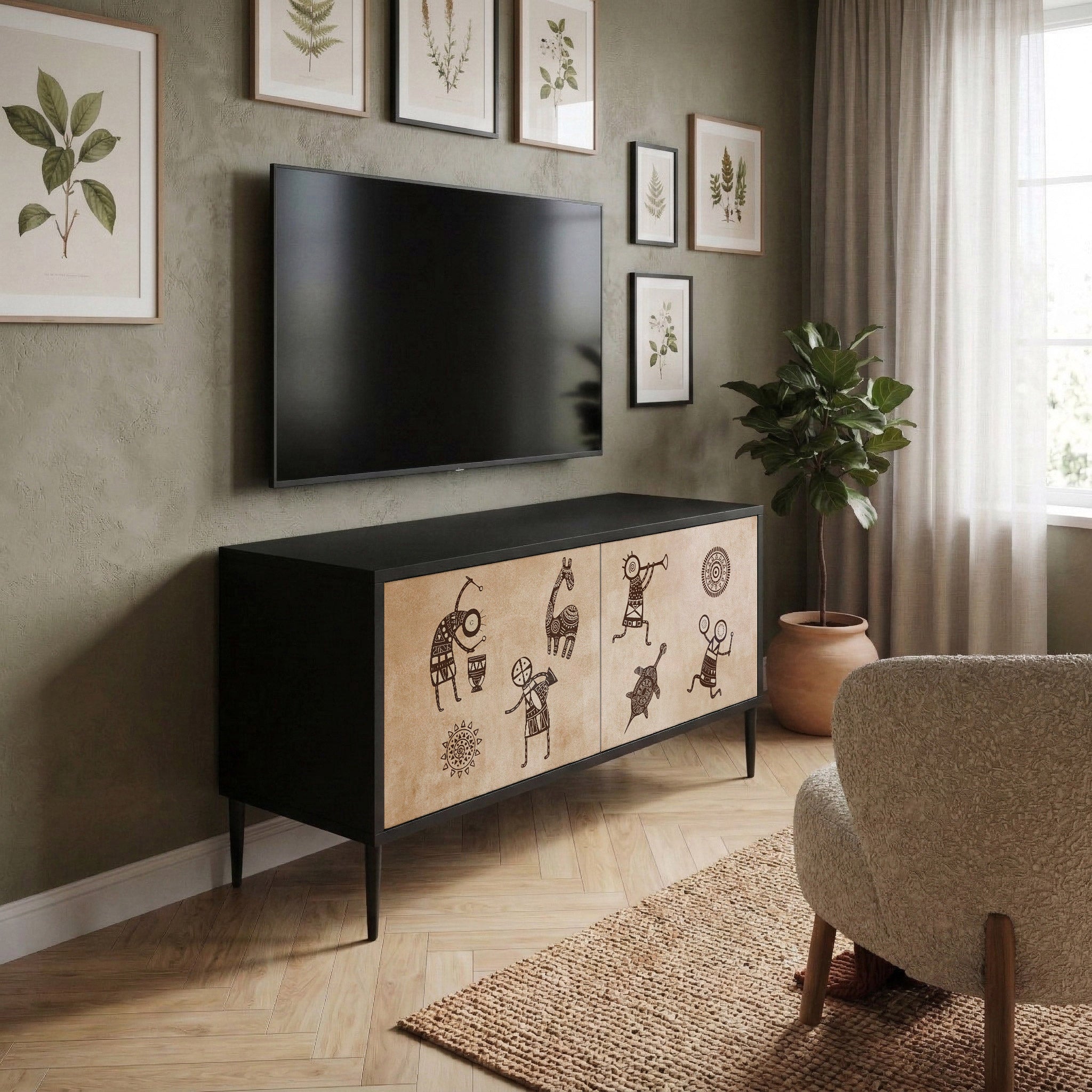 AFRICAN STYLE Compact 2-Door TV Cabinet