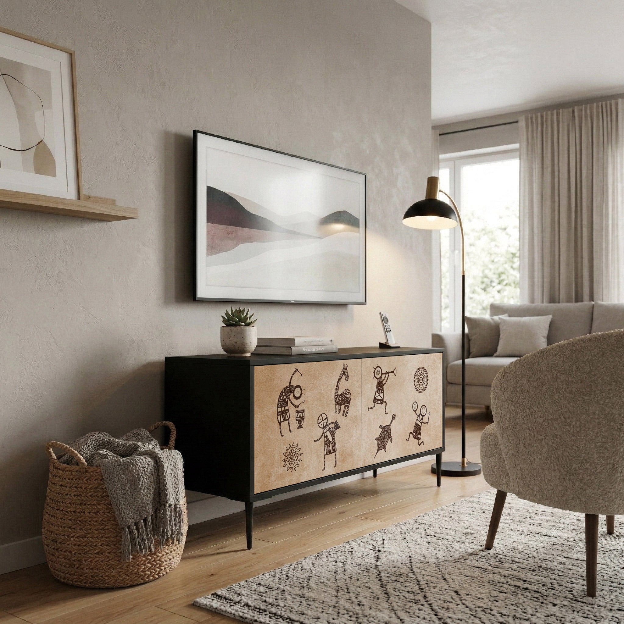 AFRICAN STYLE Compact 2-Door TV Cabinet