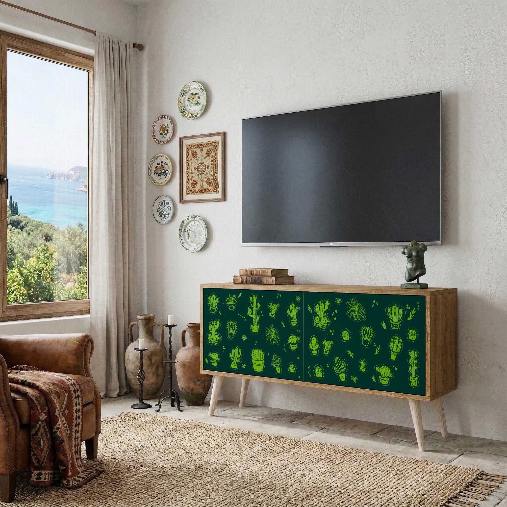 DESERT GREEN Kompakt TV-bänk med 2 dörrar