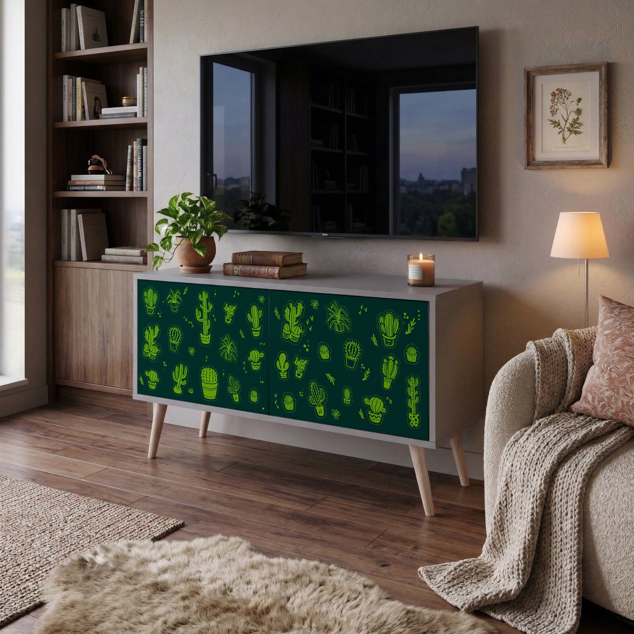 DESERT GREEN Kompakt TV-bänk med 2 dörrar