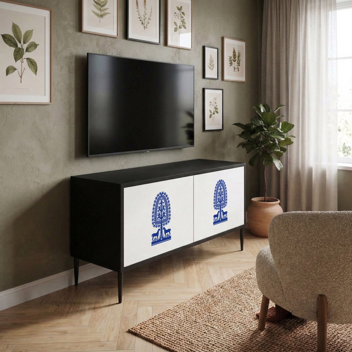POLISH FOLK ART Kompakt TV-bänk med 2 dörrar