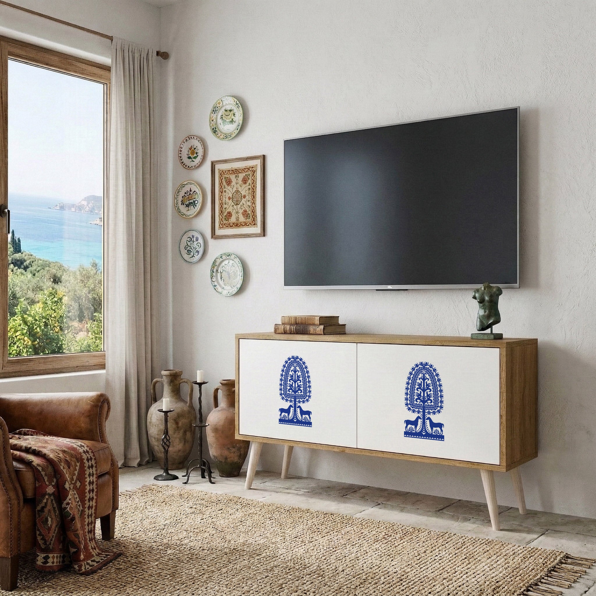 POLISH FOLK ART Kompakt TV-bänk med 2 dörrar