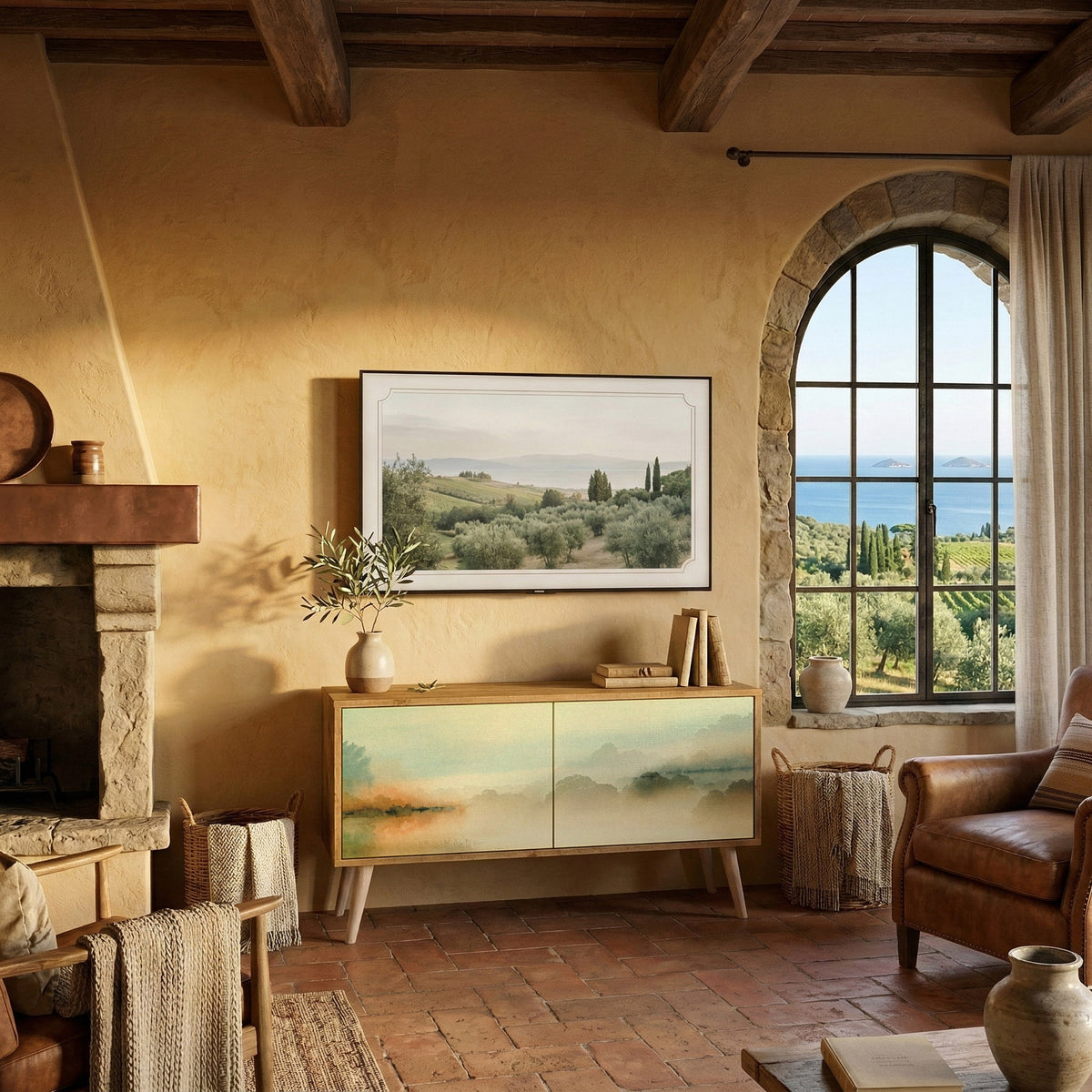 MORNING BY THE LAKE Kompakt TV-bänk med 2 dörrar