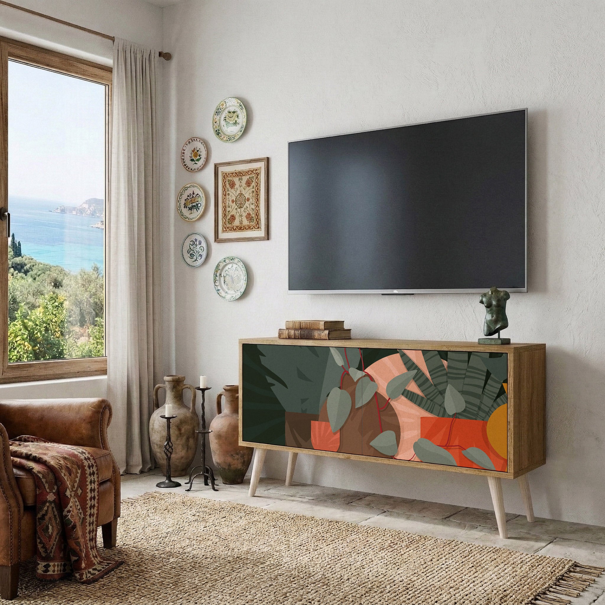 TROPICAL COMPOSITION Kompakt TV-bänk med 2 dörrar
