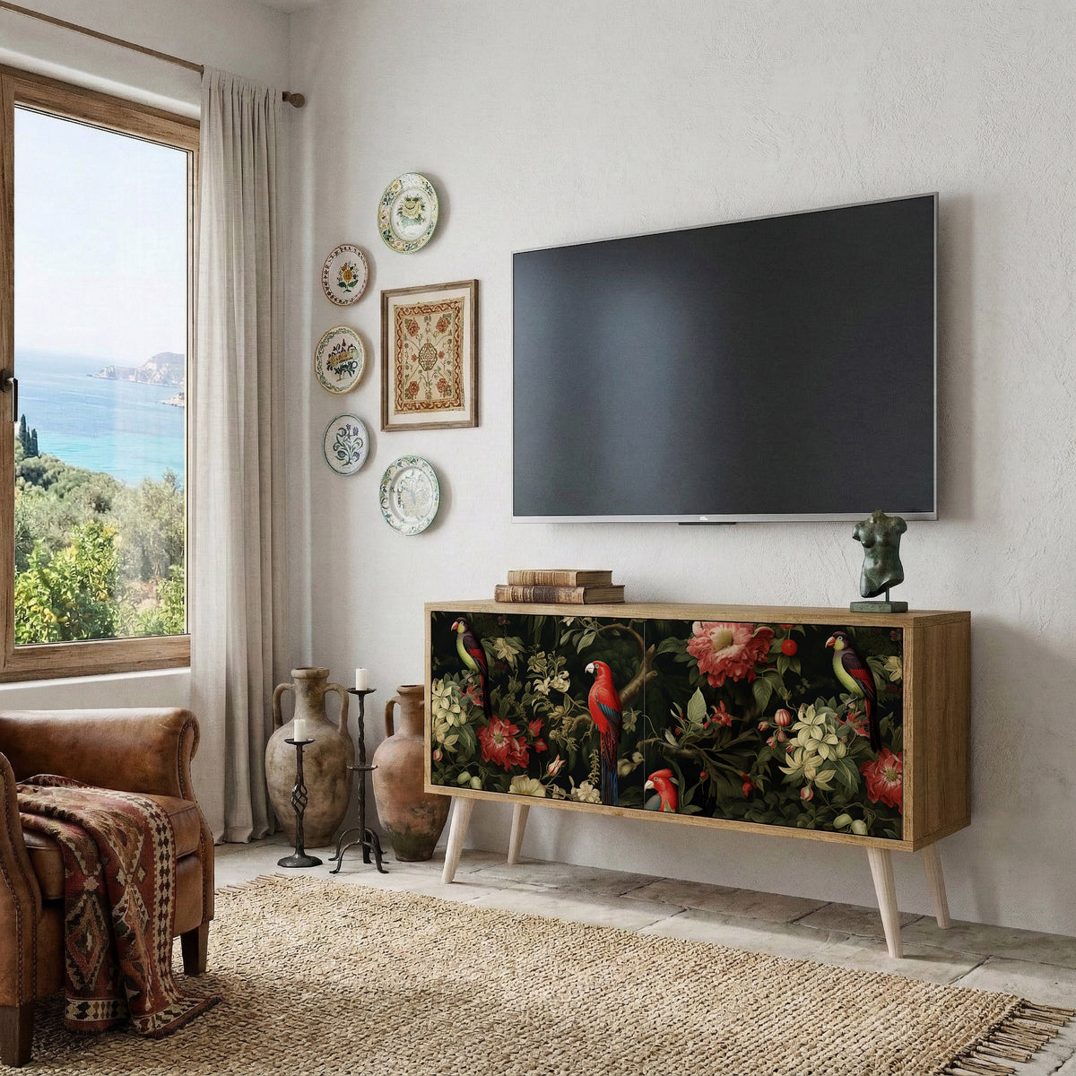 AVIAN GREENERY Kompakt TV-bänk med 2 dörrar