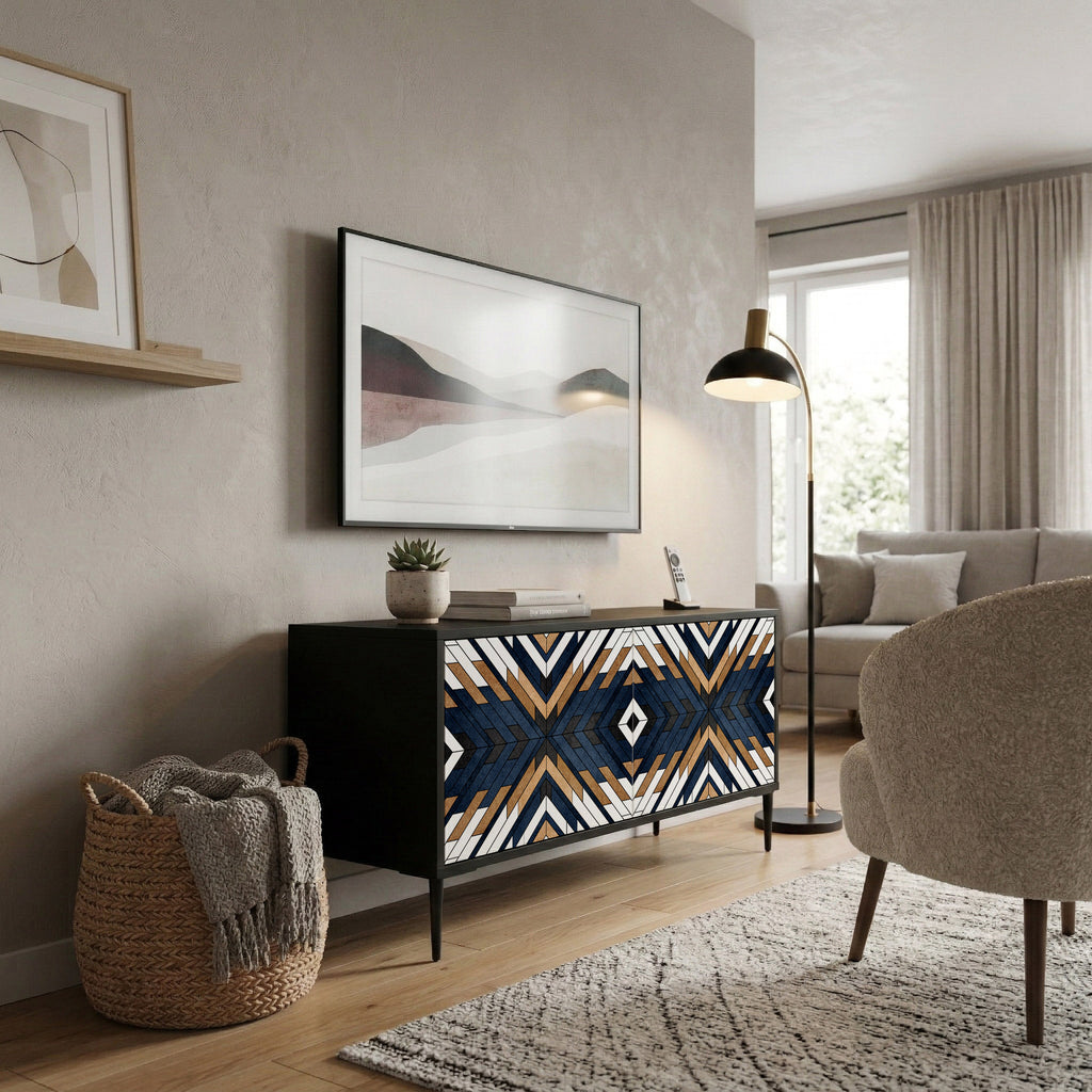 ARTFUL GEOMETRY Kompakt TV-bänk med 2 dörrar