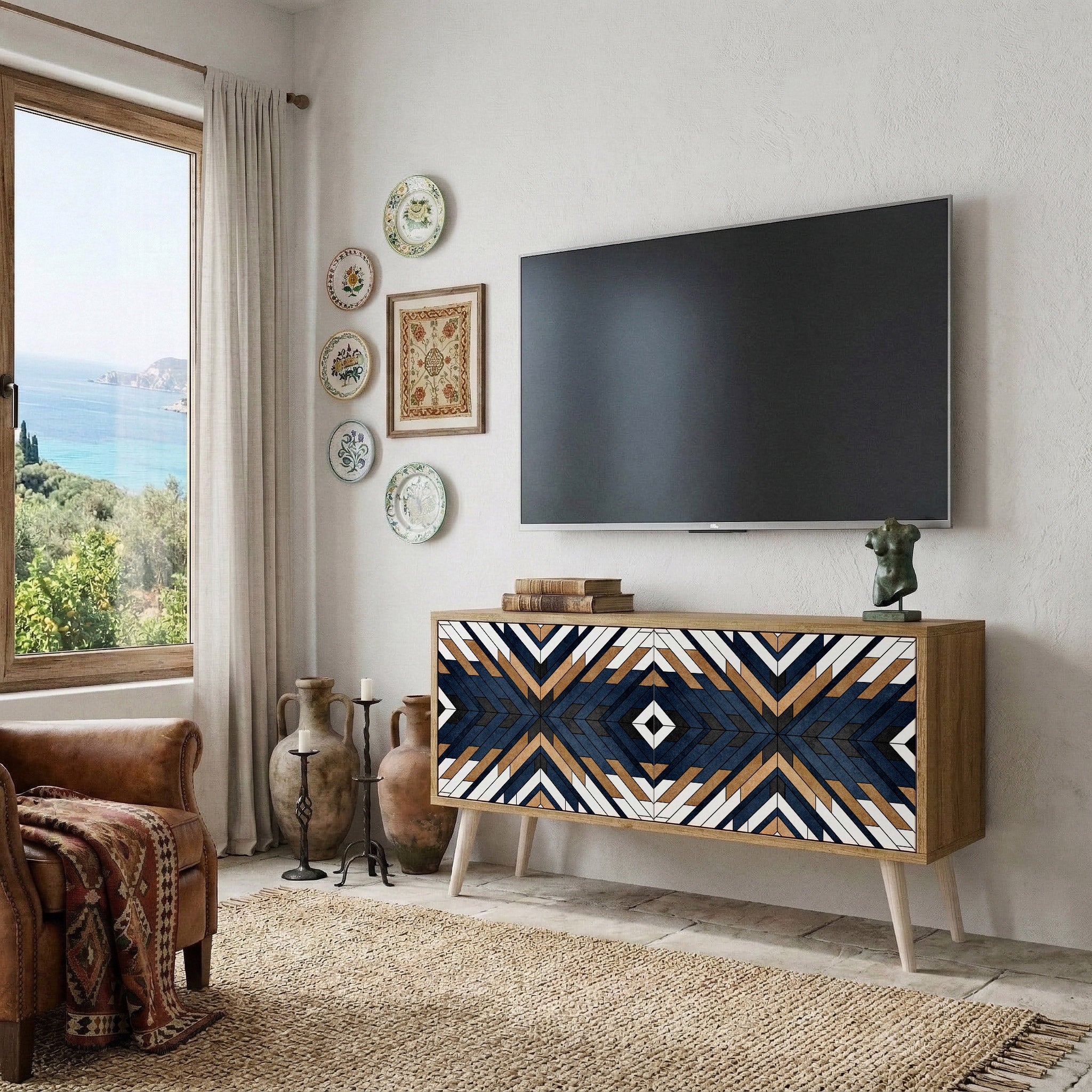 ARTFUL GEOMETRY Kompakt TV-bänk med 2 dörrar