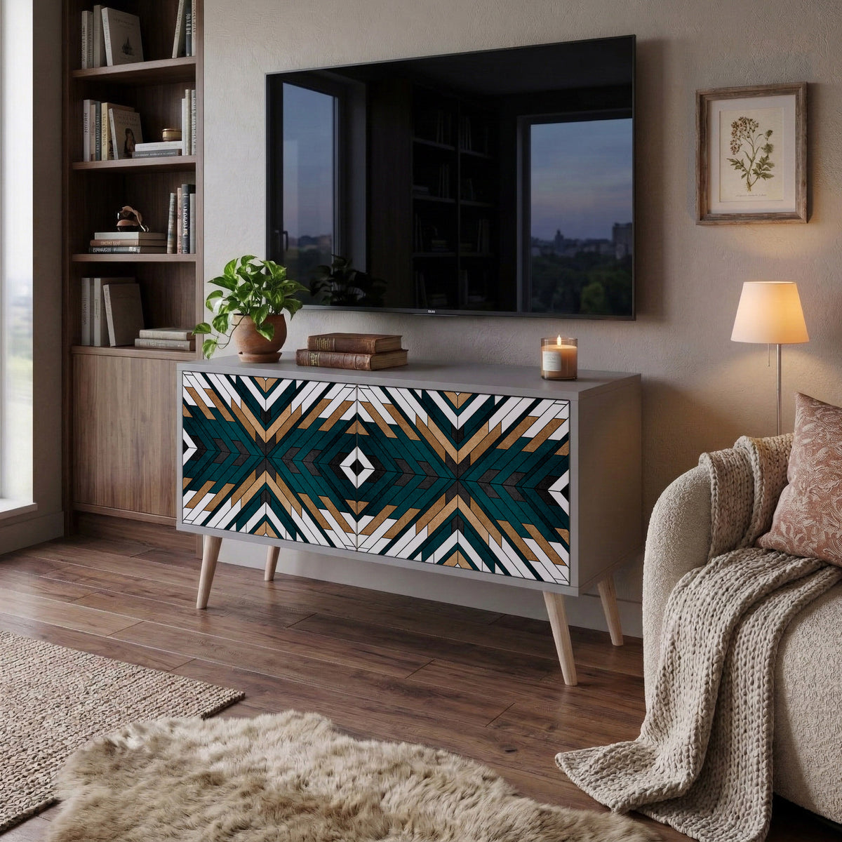 ARTISTIC GEOMETRY Kompakt TV-bänk med 2 dörrar