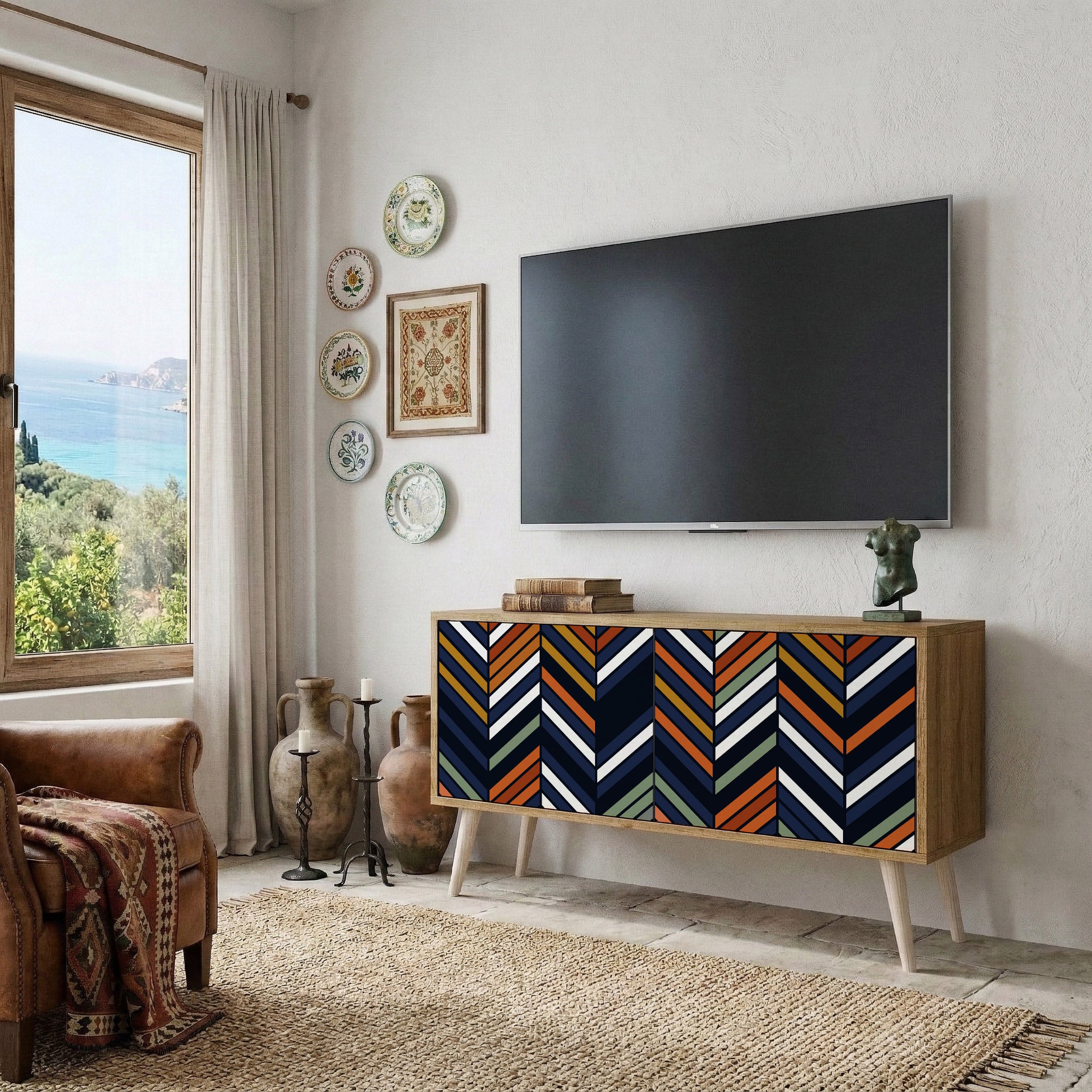 VIBRANT PATCHWORK Kompakt TV-bänk med 2 dörrar