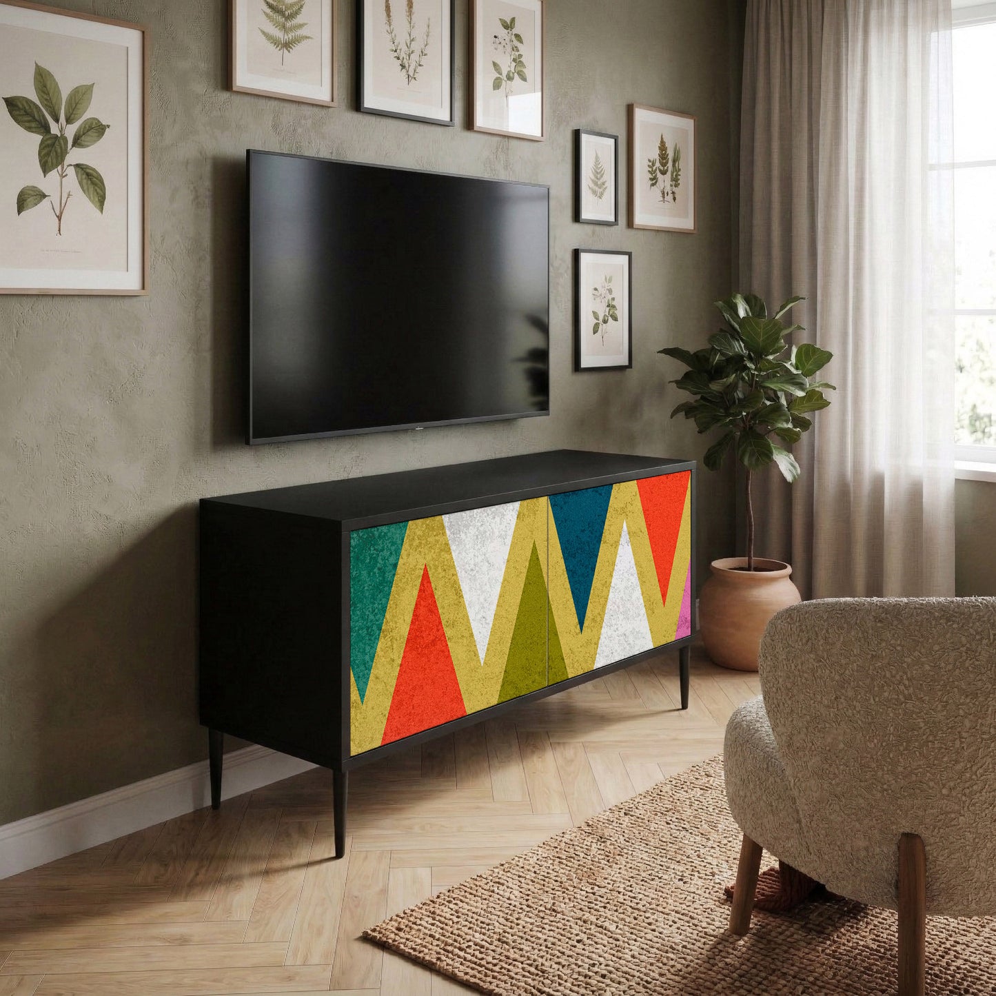 COLORFUL TRIANGLES Kompakt TV-bänk med 2 dörrar