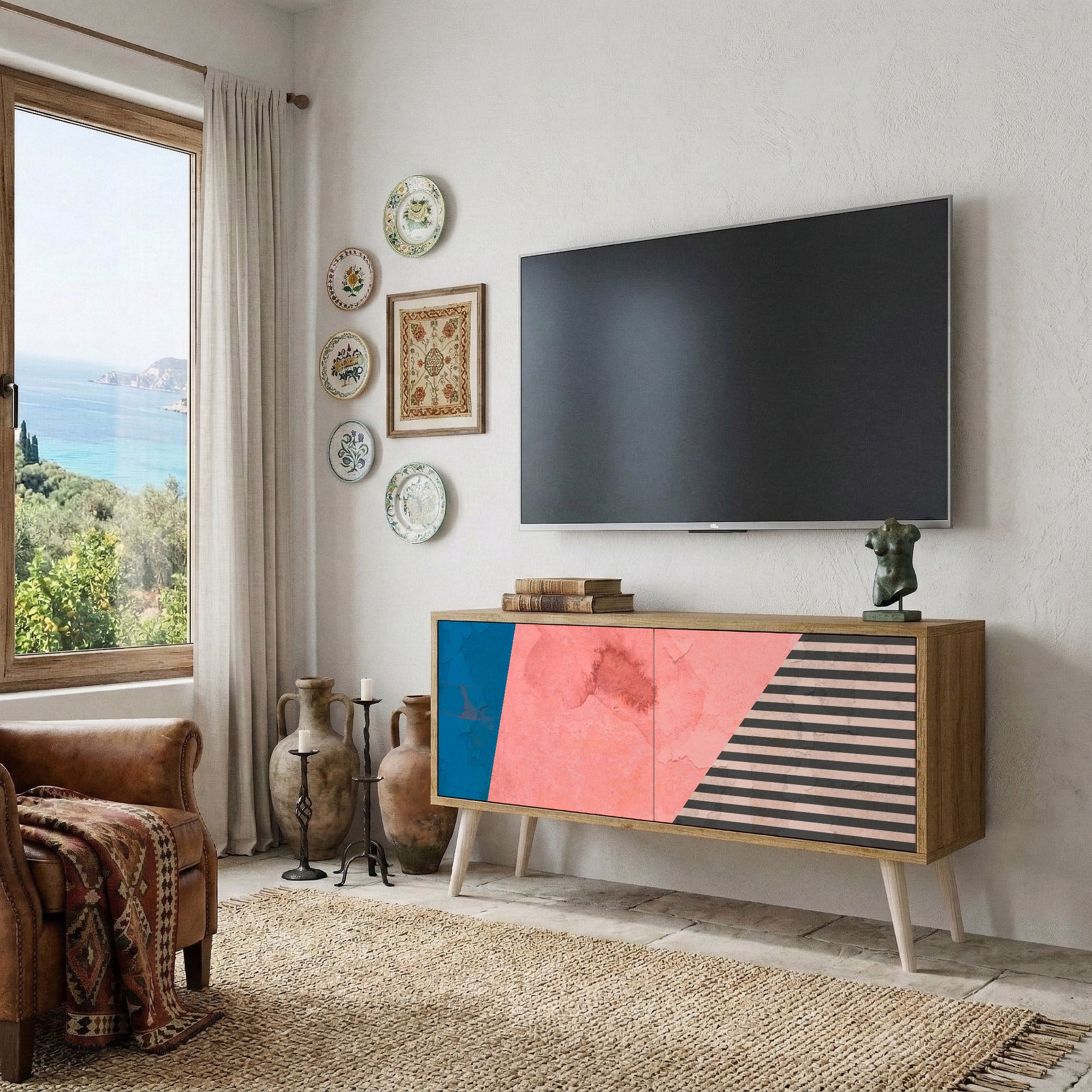 GLAMOROUS STRIPE Kompakt TV-bänk med 2 dörrar