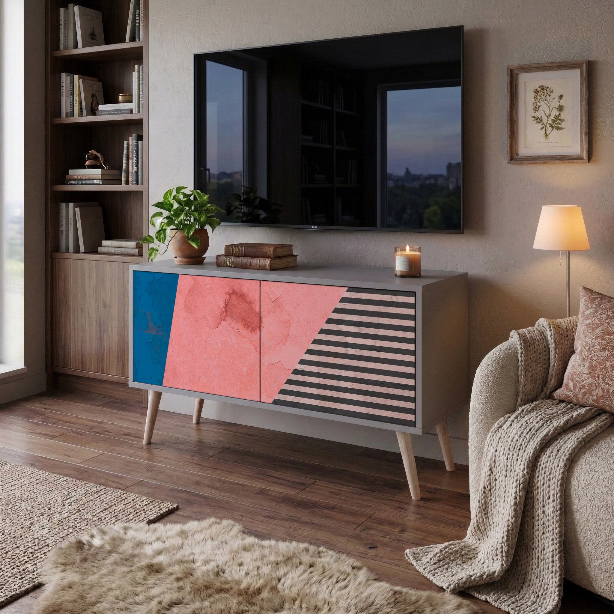 GLAMOROUS STRIPE Kompakt TV-bänk med 2 dörrar
