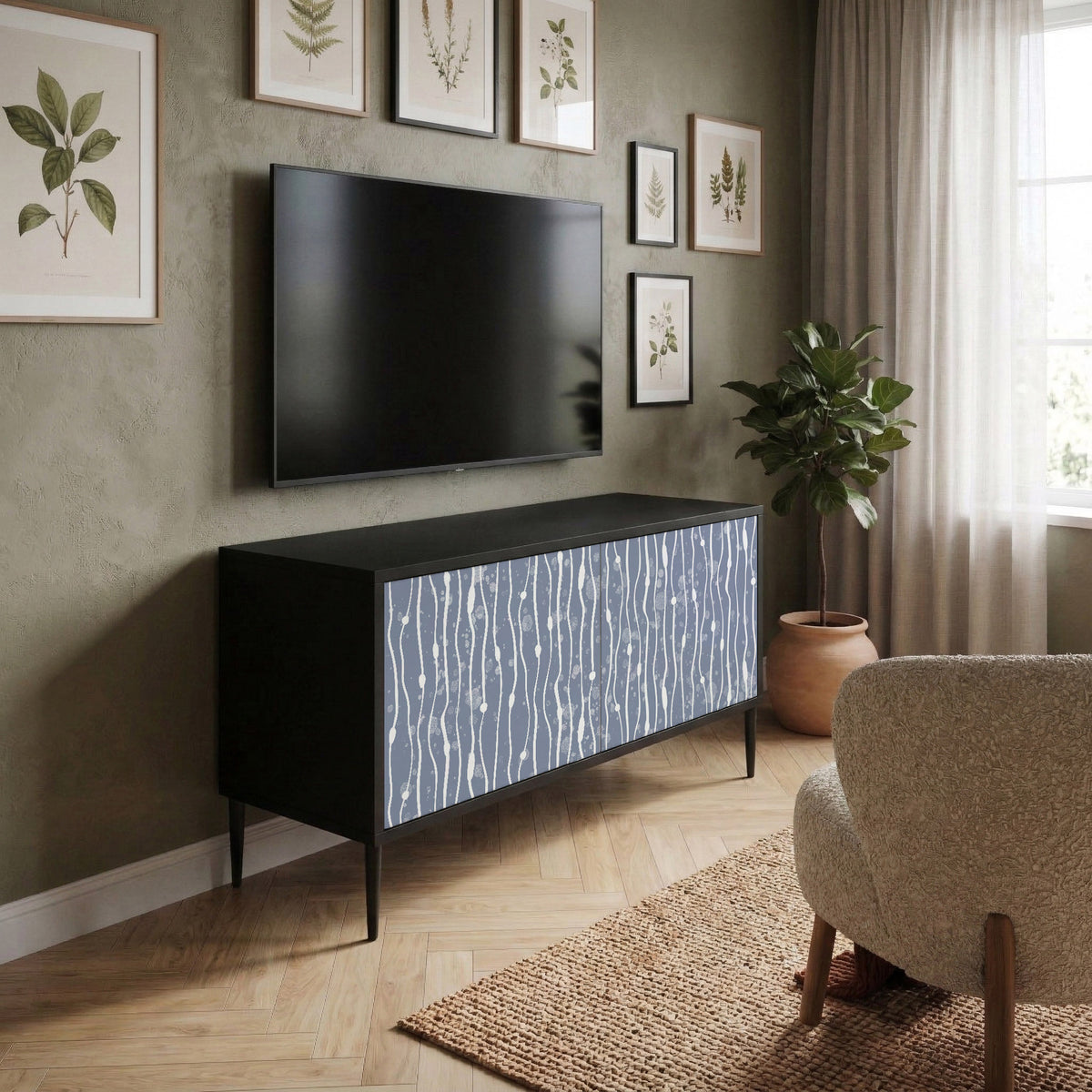 GRAPHITE RAIN Kompakt TV-bänk med 2 dörrar