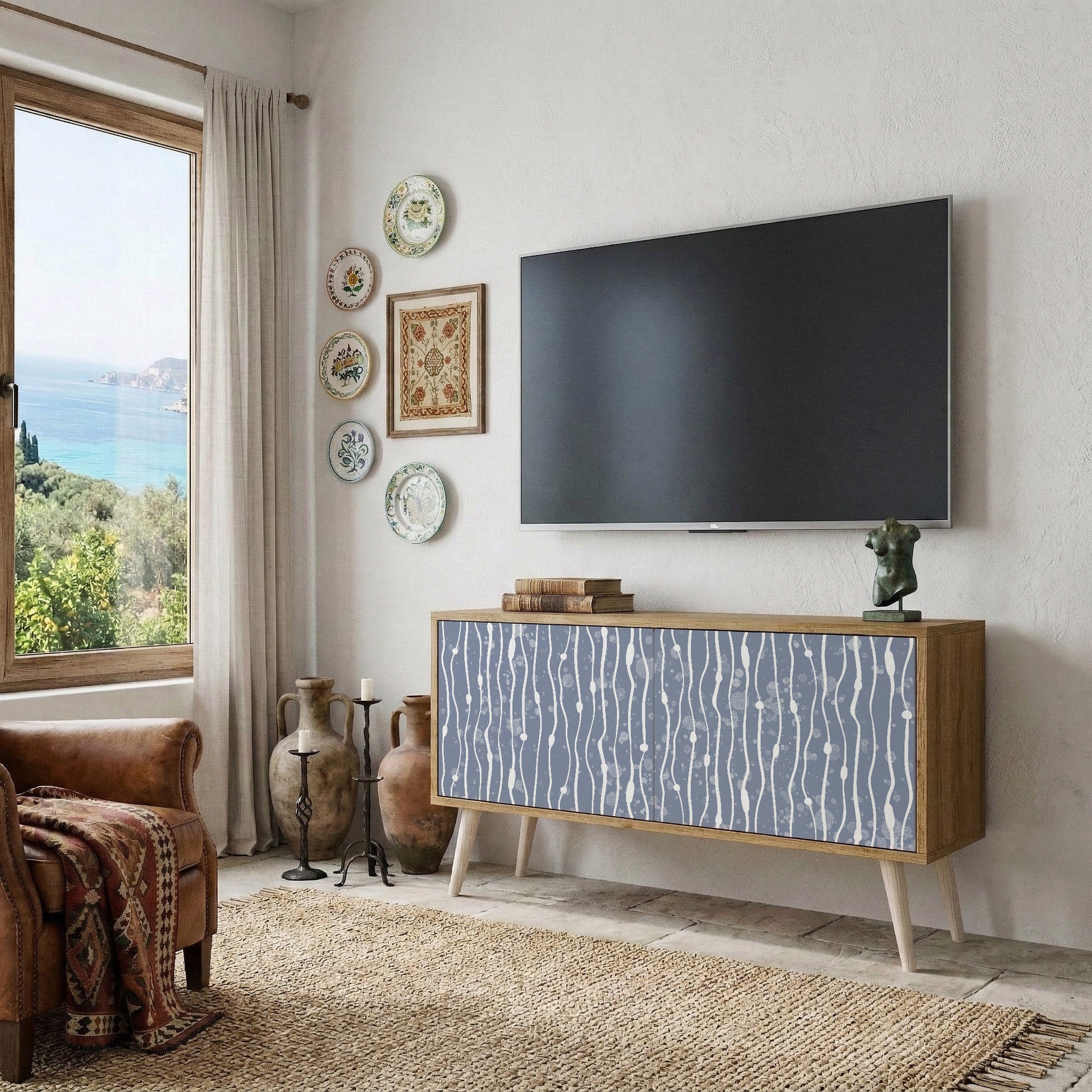 GRAPHITE RAIN Kompakt TV-bänk med 2 dörrar
