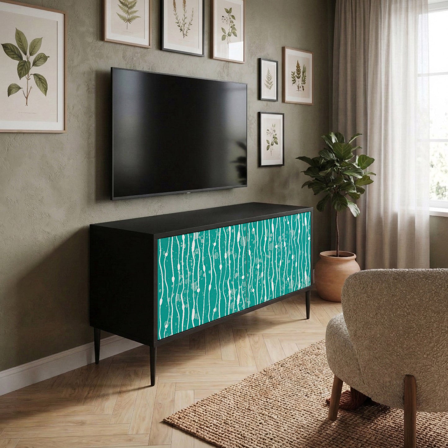 TURQUOISE RAIN Kompakt TV-bänk med 2 dörrar