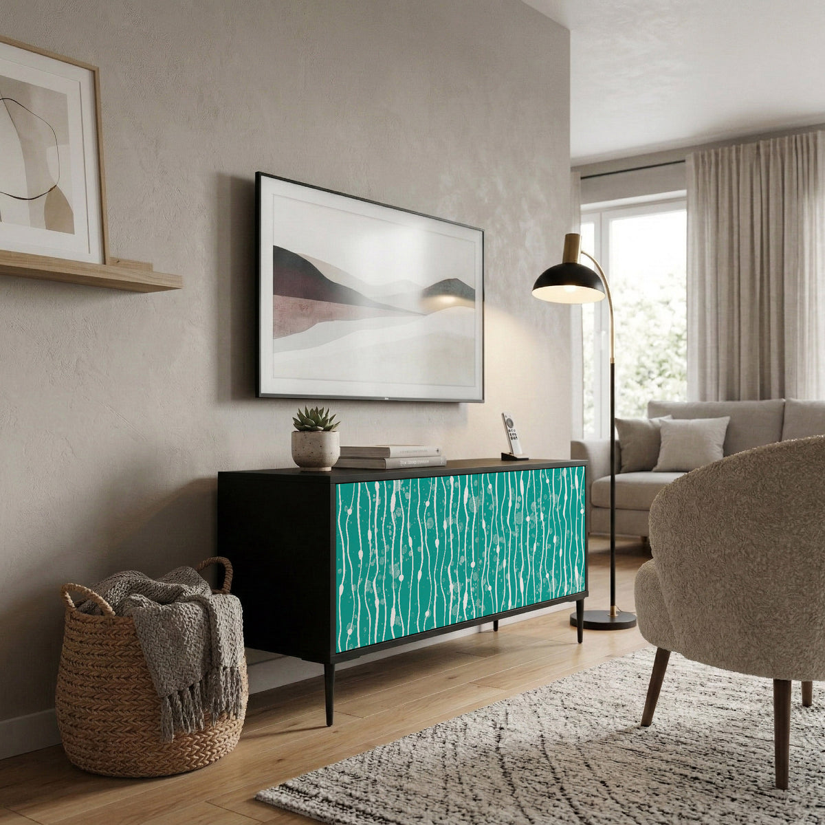 TURQUOISE RAIN Kompakt TV-bänk med 2 dörrar