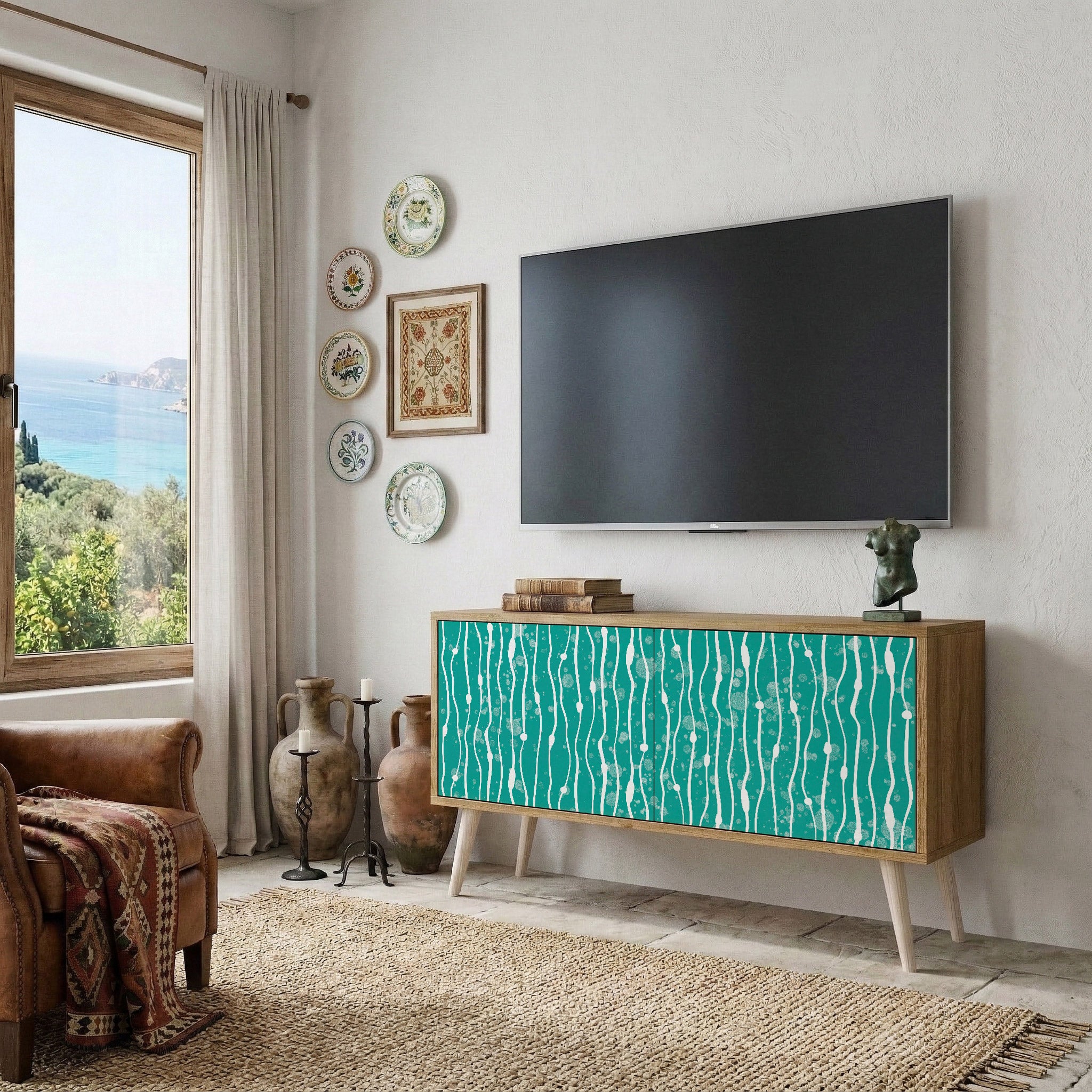 TURQUOISE RAIN Kompakt TV-bänk med 2 dörrar