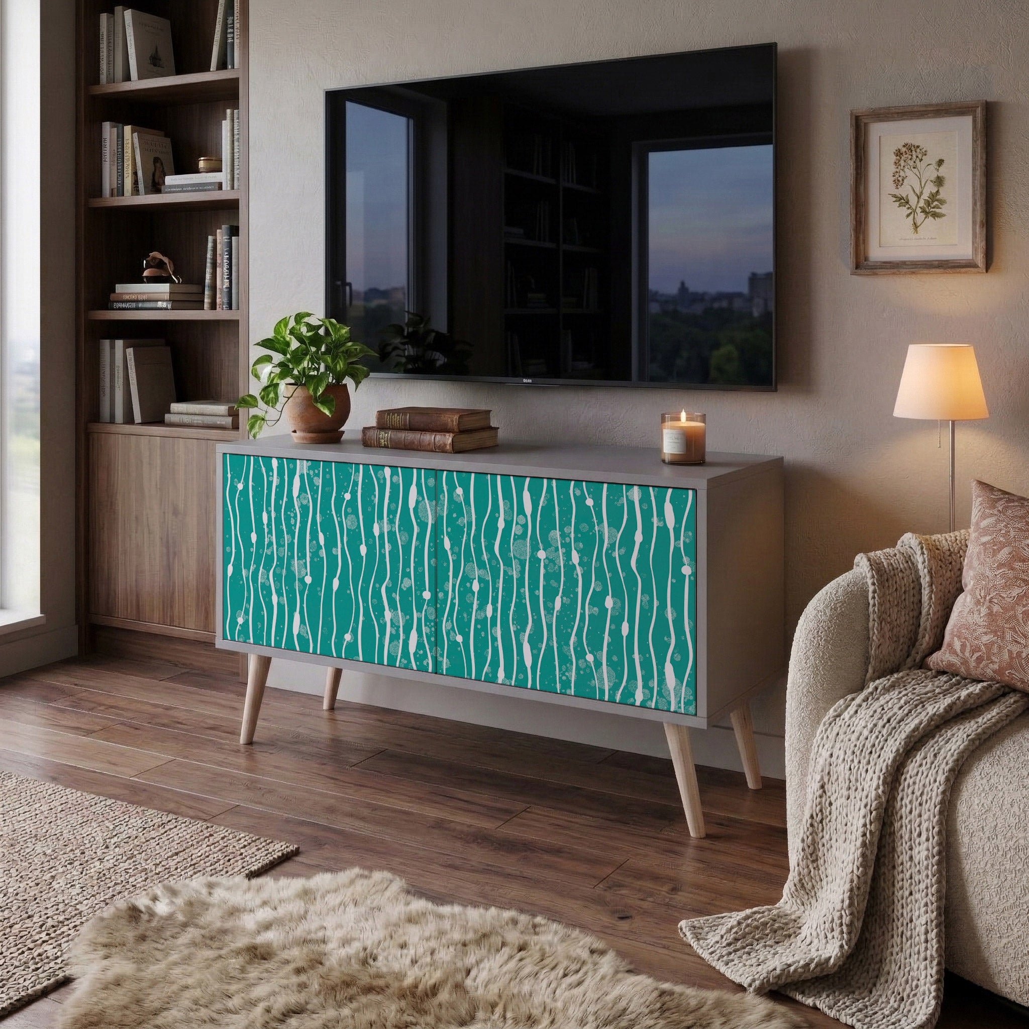 TURQUOISE RAIN Kompakt TV-bänk med 2 dörrar