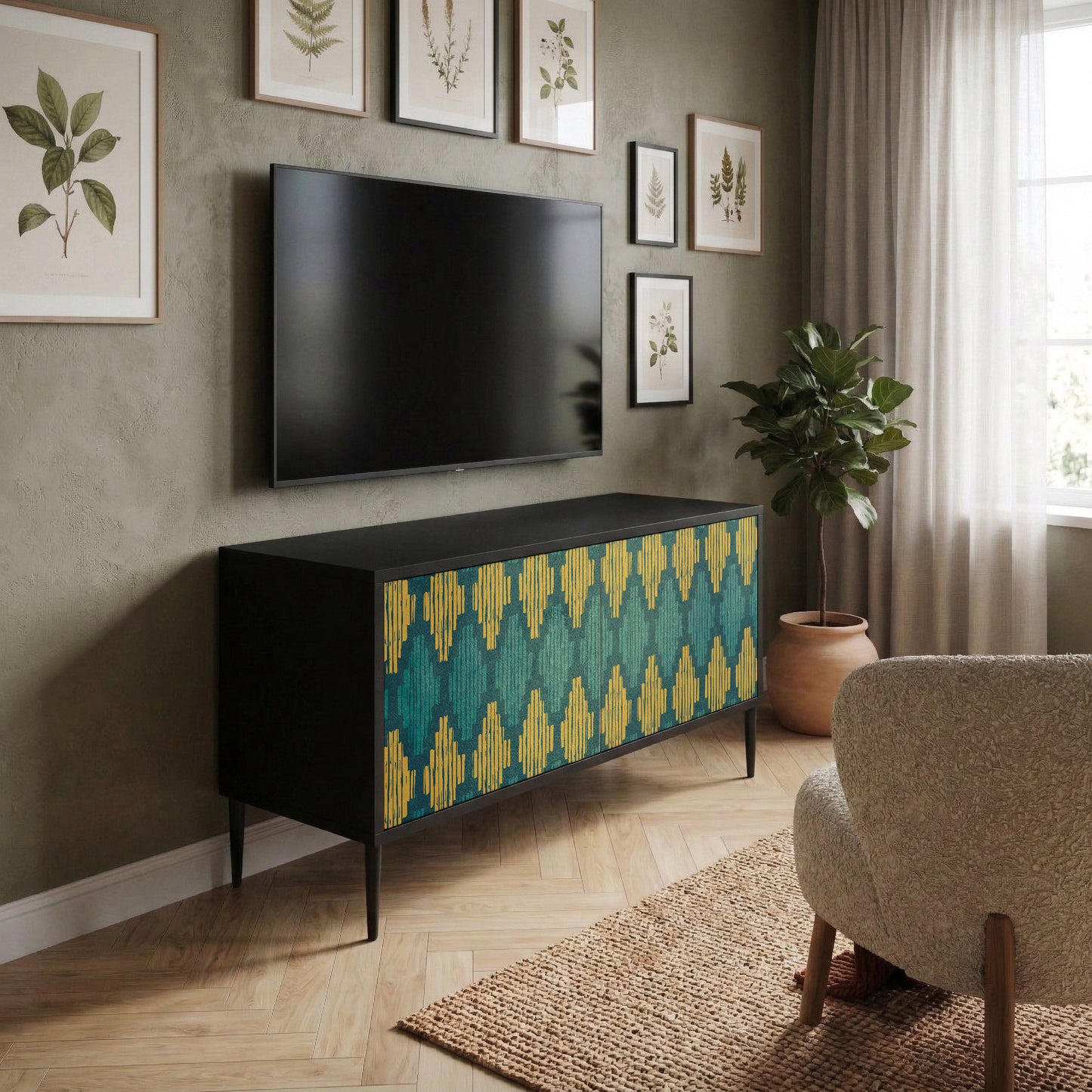 POLYGONS Kompakt TV-bänk med 2 dörrar