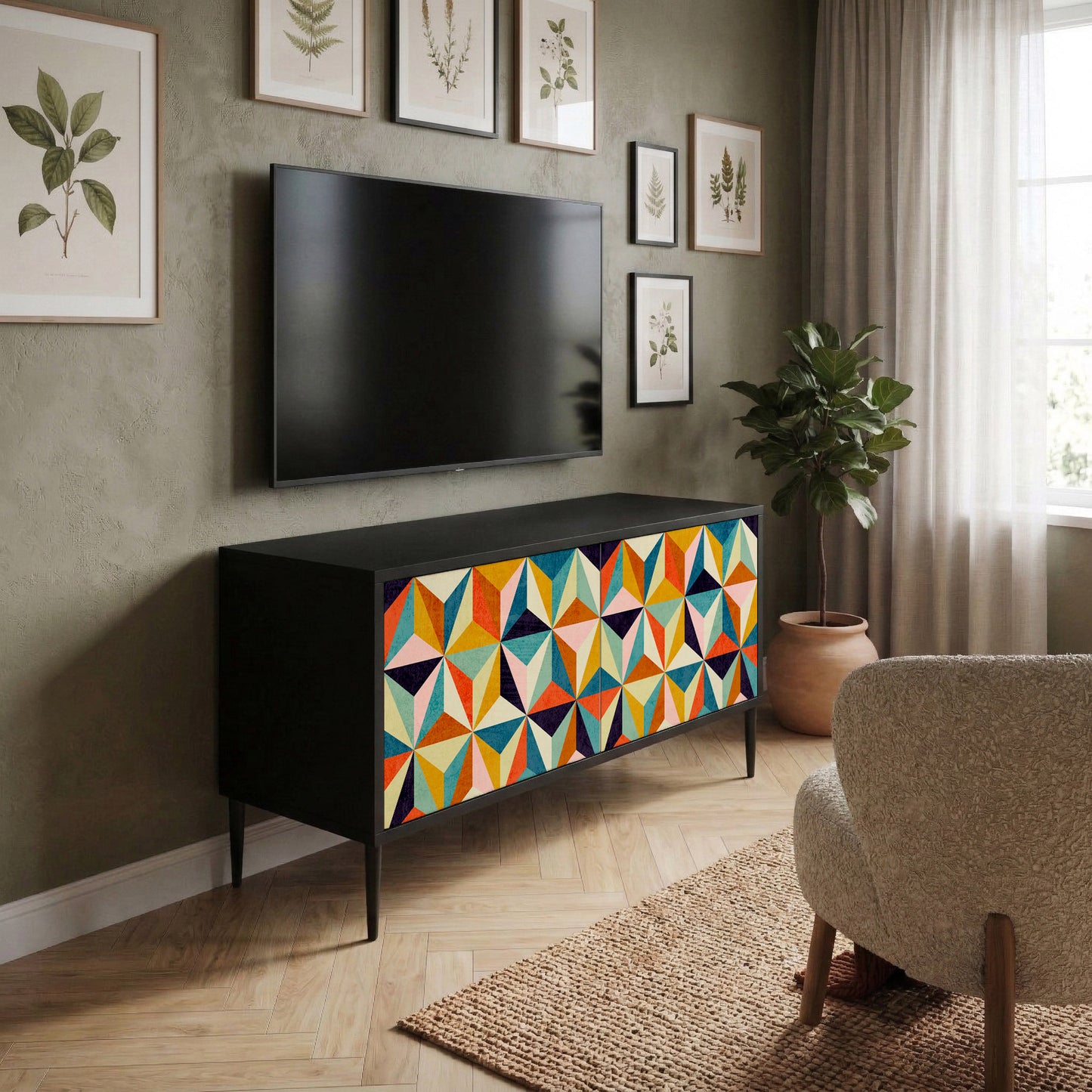 TESSELATE TREASURES Kompakt TV-bänk med 2 dörrar