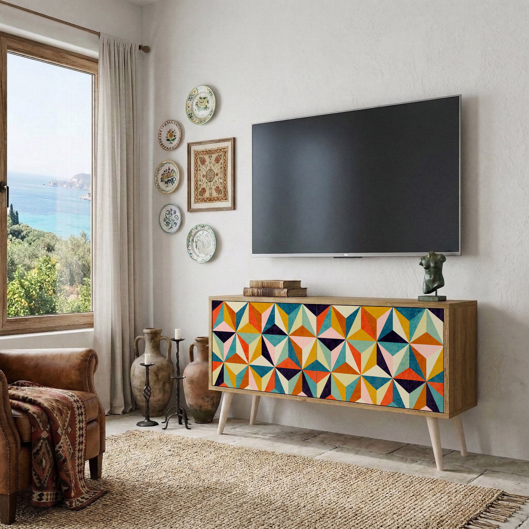TESSELATE TREASURES Kompakt TV-bänk med 2 dörrar