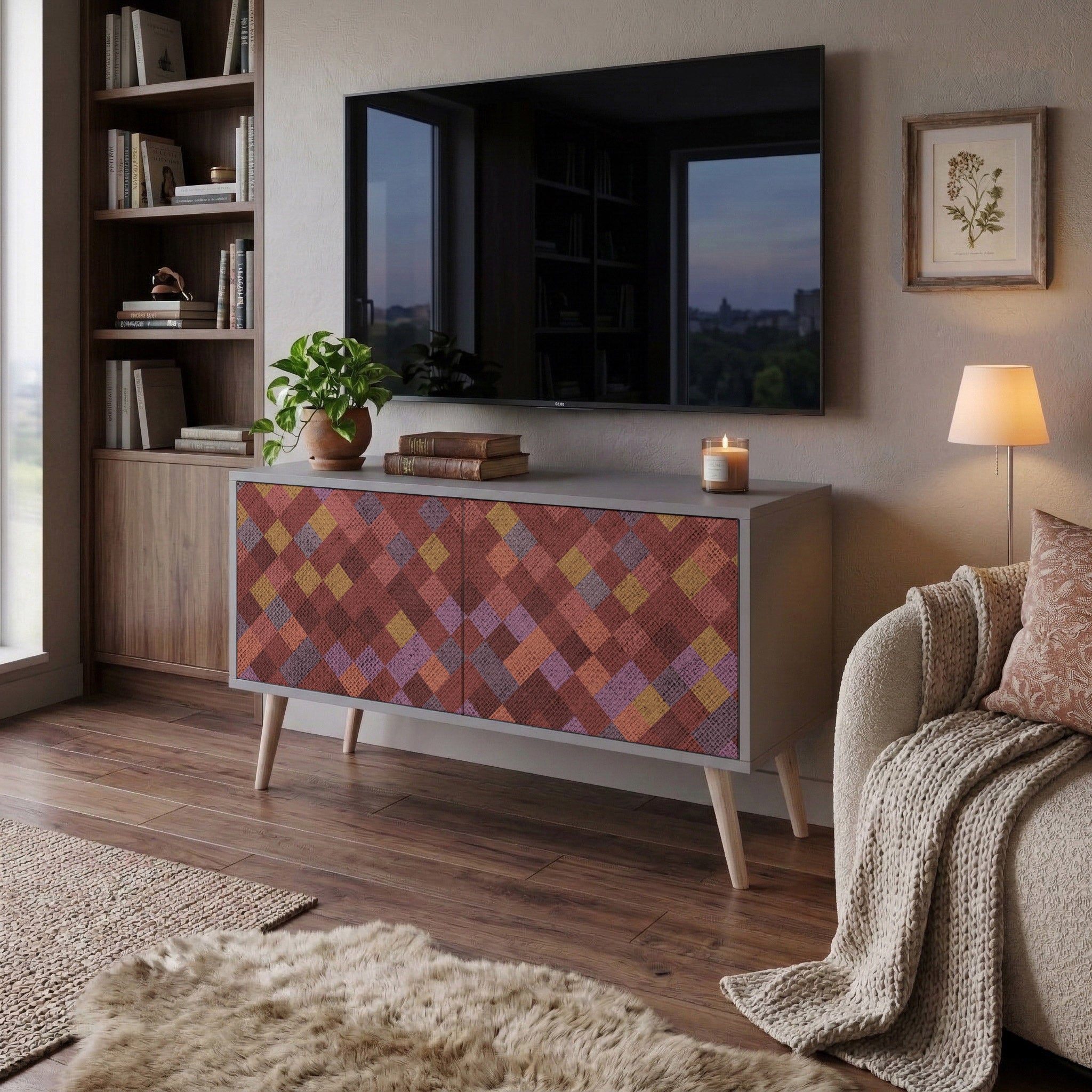 PAINTED SQUARES Kompakt TV-bänk med 2 dörrar