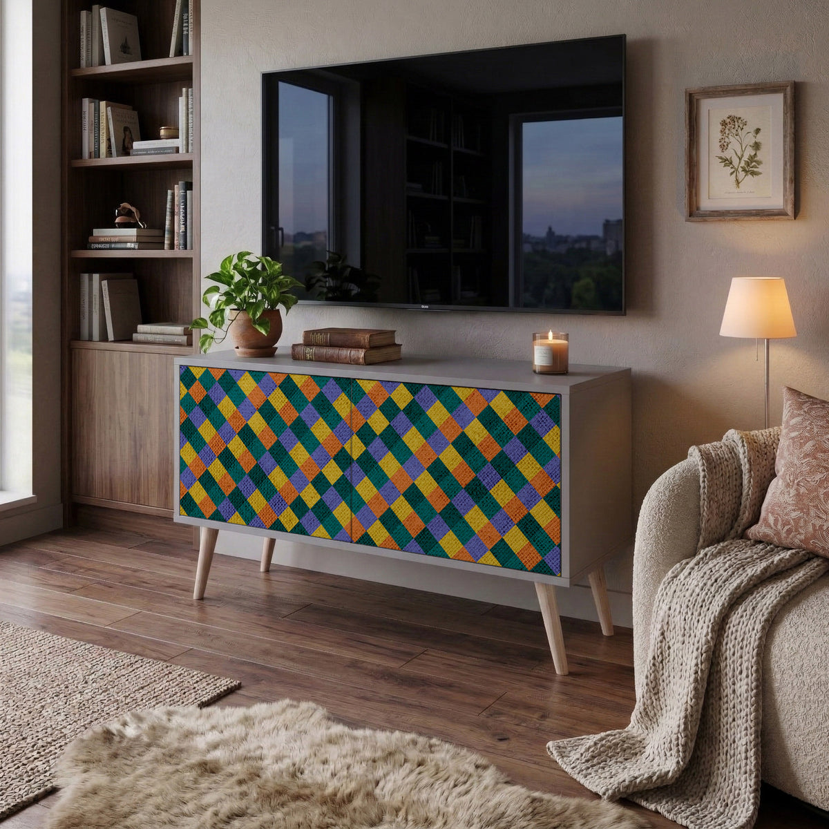 PAINTED SQUARES MIX Kompakt TV-bänk med 2 dörrar