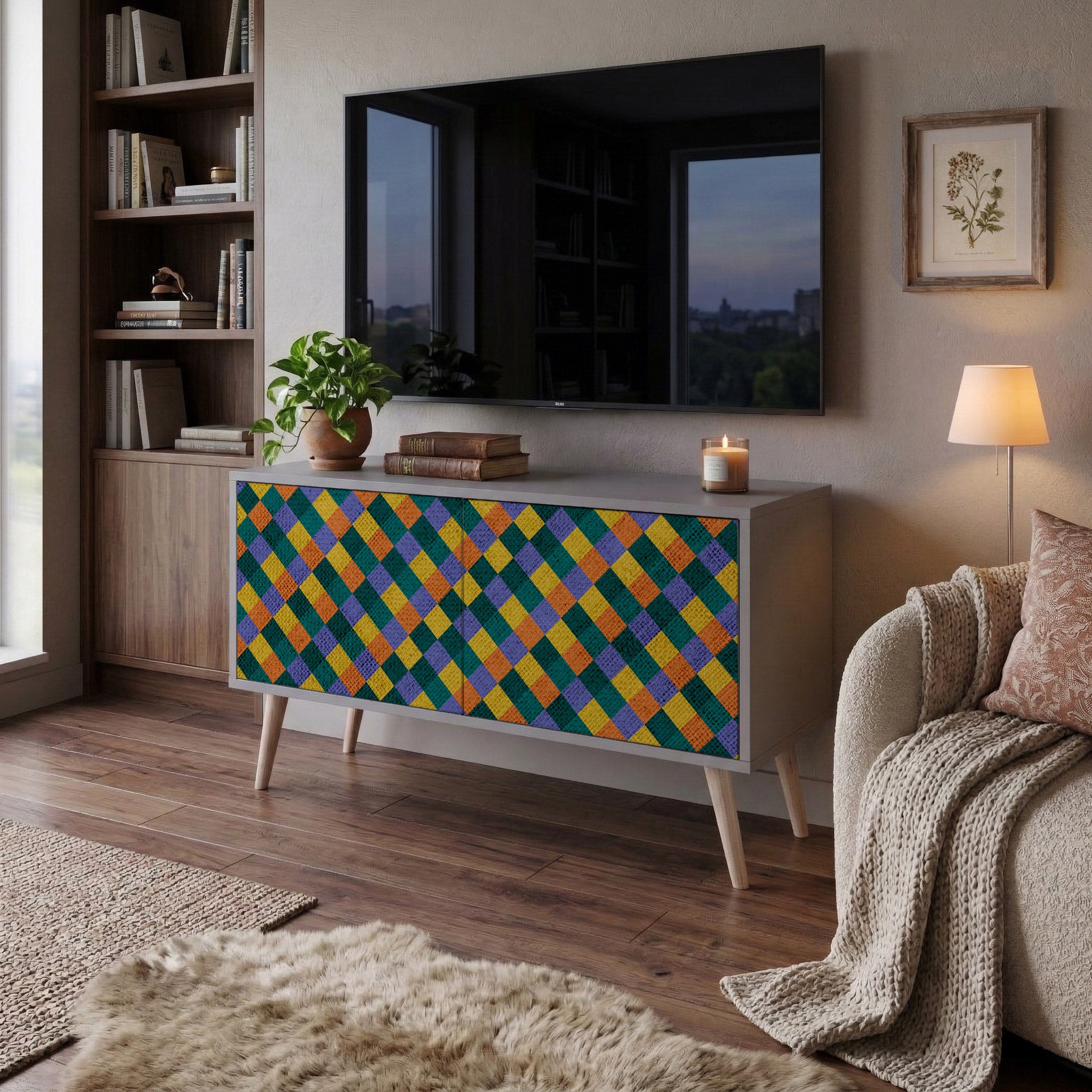 PAINTED SQUARES MIX Kompakt TV-bänk med 2 dörrar