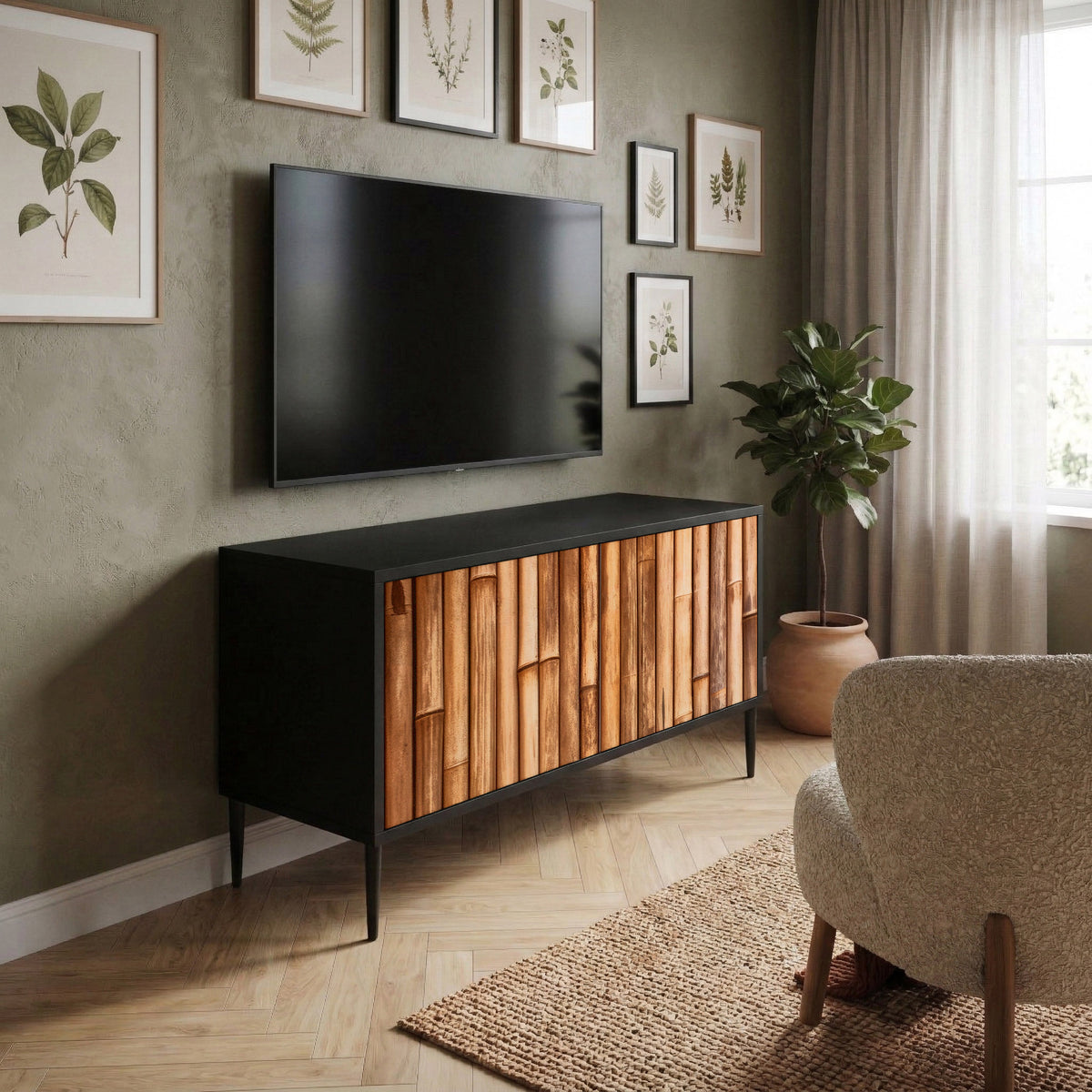 NATURAL WOOD Kompakt TV-bänk med 2 dörrar
