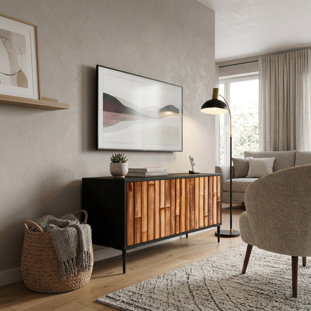 NATURAL WOOD Kompakt TV-bänk med 2 dörrar