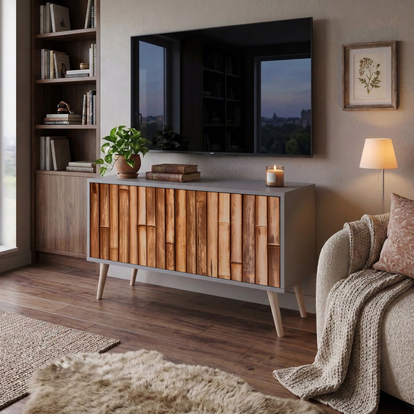 NATURAL WOOD Compact 2-Door TV Cabinet