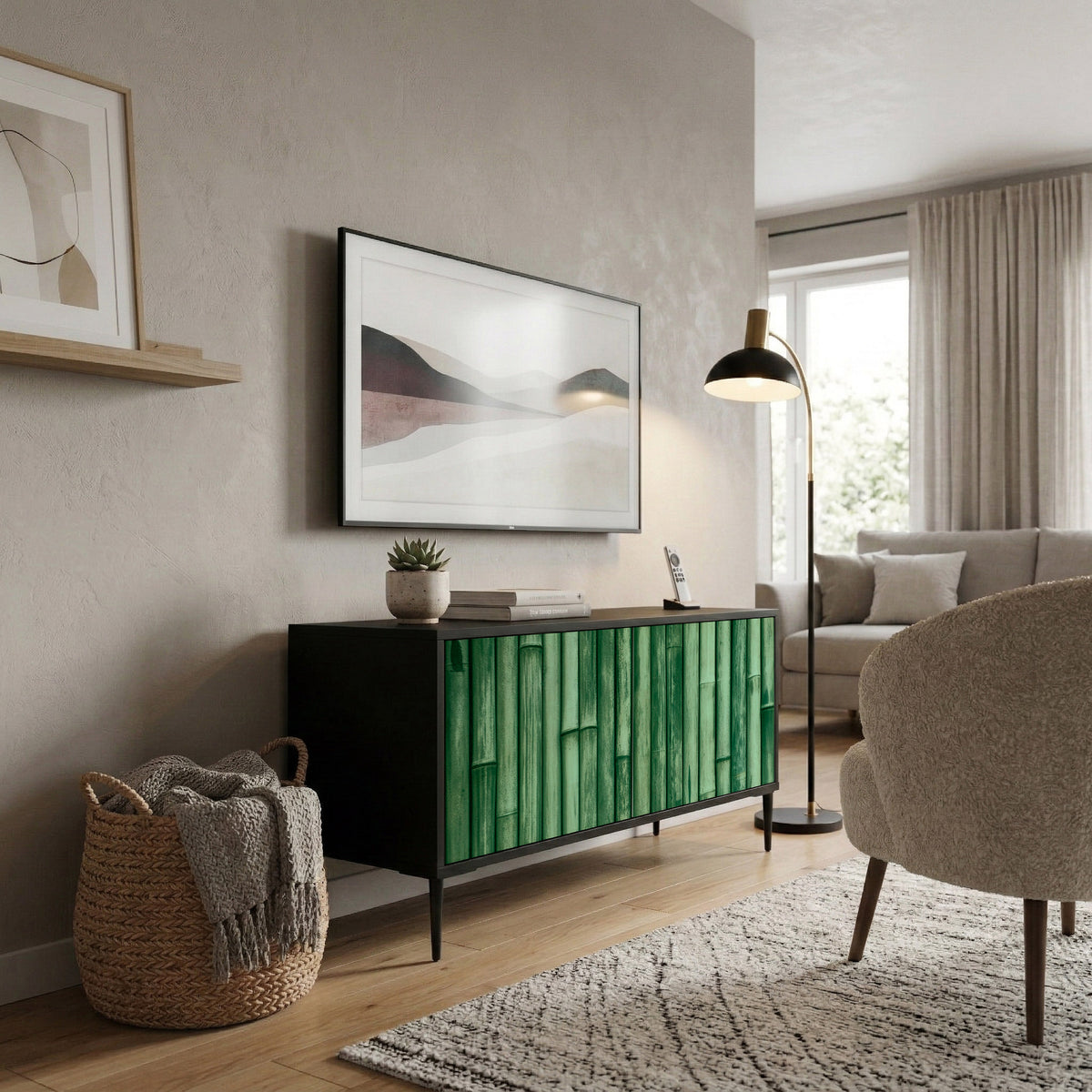 NATURAL GREEN Kompakt TV-bänk med 2 dörrar