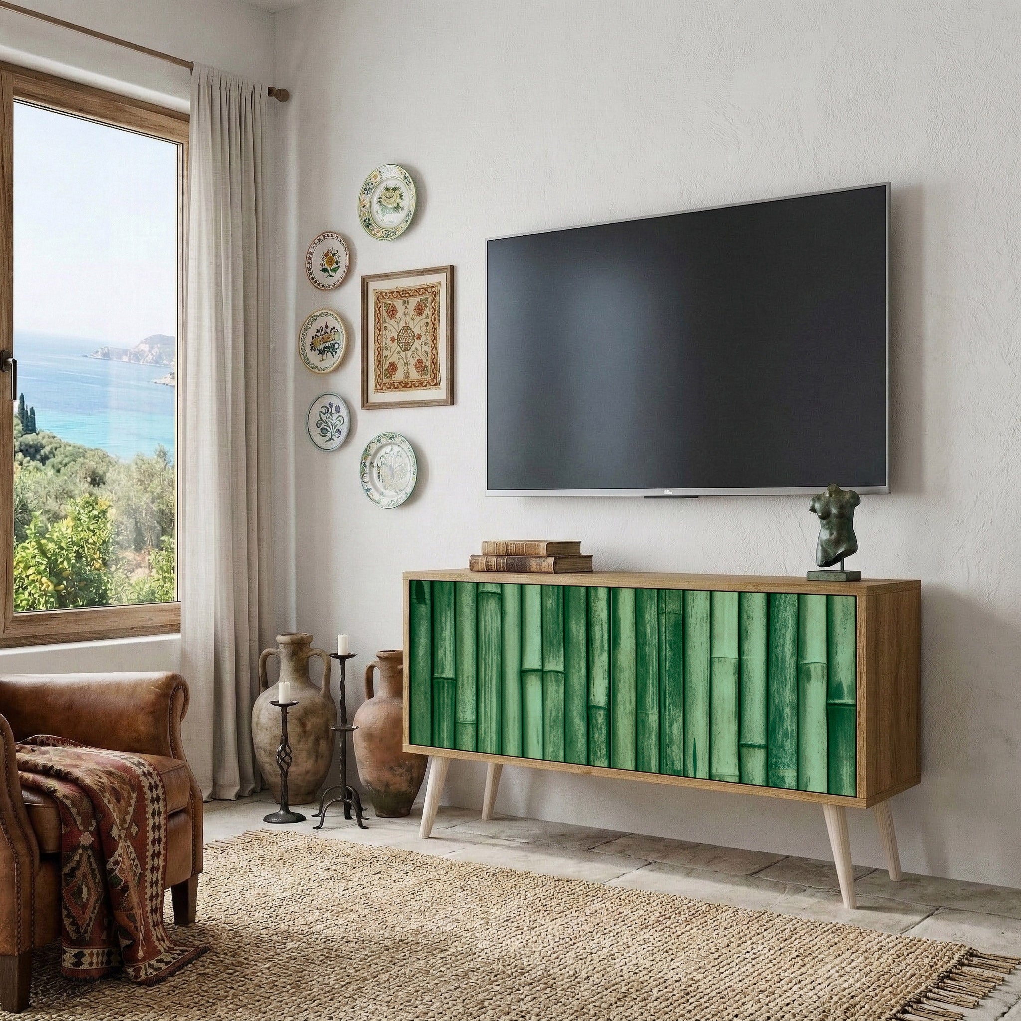 NATURAL GREEN Kompakt TV-bänk med 2 dörrar