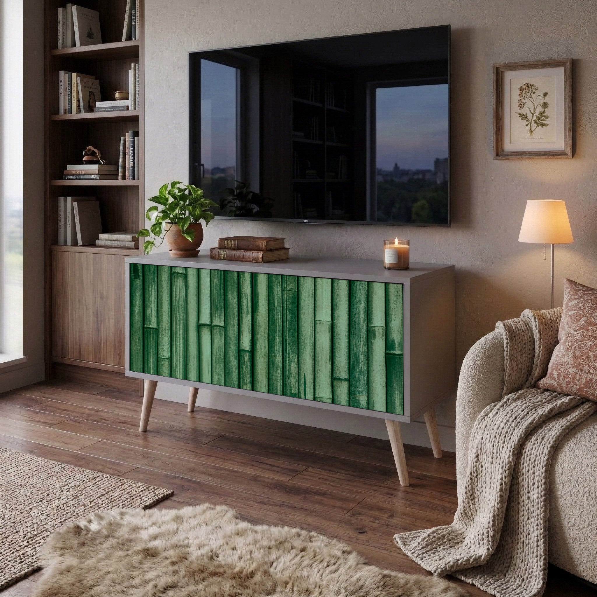 NATURAL GREEN Kompakt TV-bänk med 2 dörrar