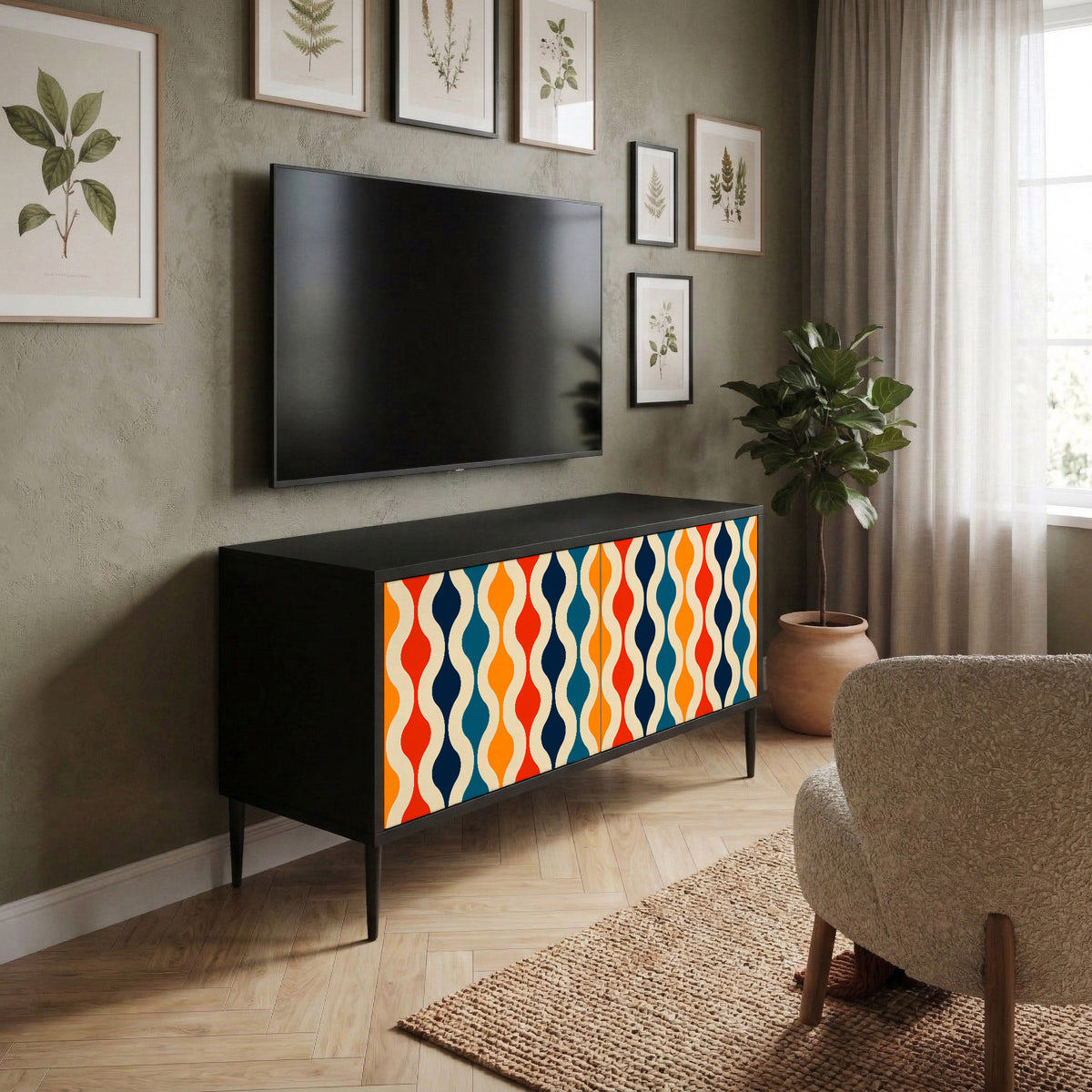 COLORFUL NOSTALGIA Kompakt TV-bänk med 2 dörrar