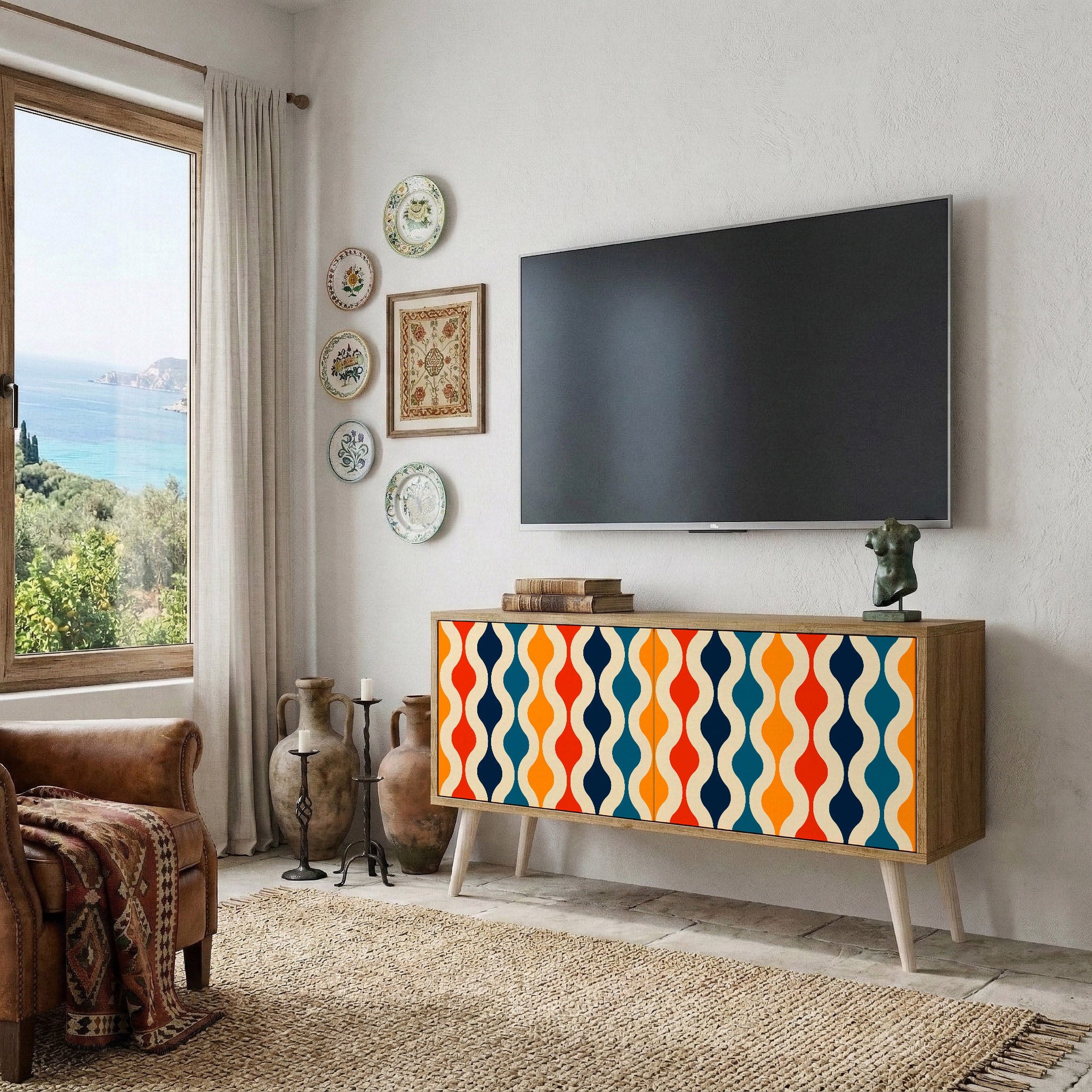 COLORFUL NOSTALGIA Kompakt TV-bänk med 2 dörrar