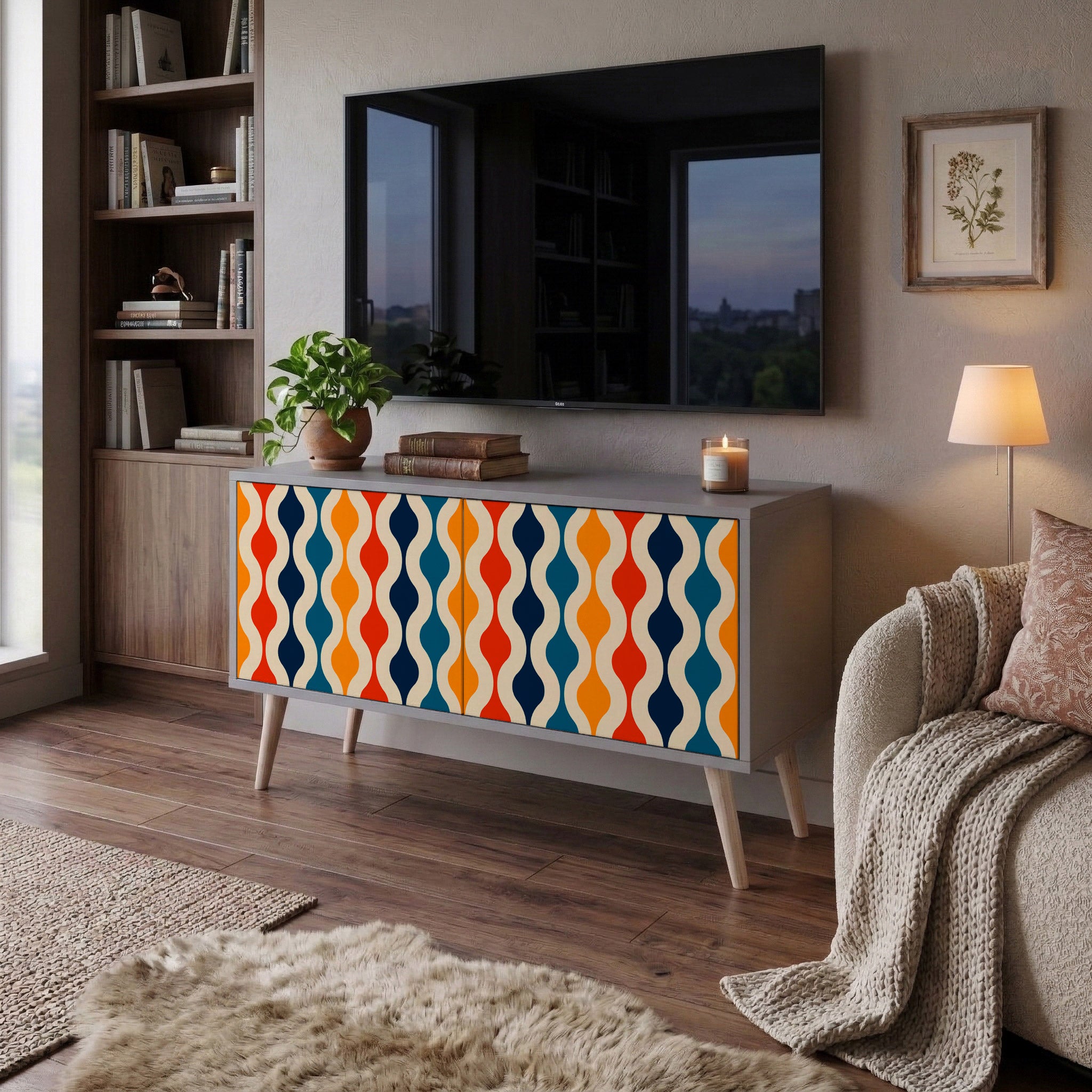 COLORFUL NOSTALGIA Kompakt TV-bänk med 2 dörrar