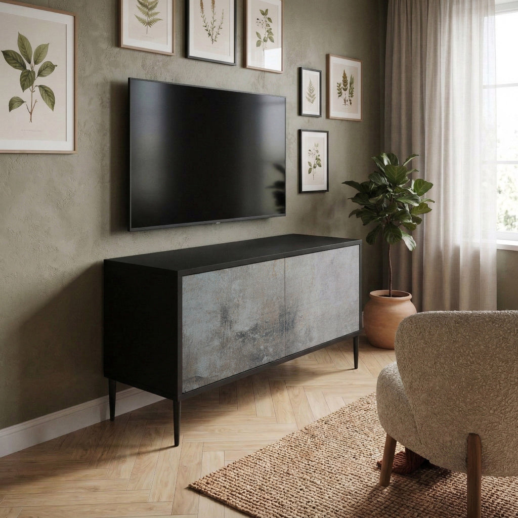 CONCRETE WALL Kompakt TV-bänk med 2 dörrar
