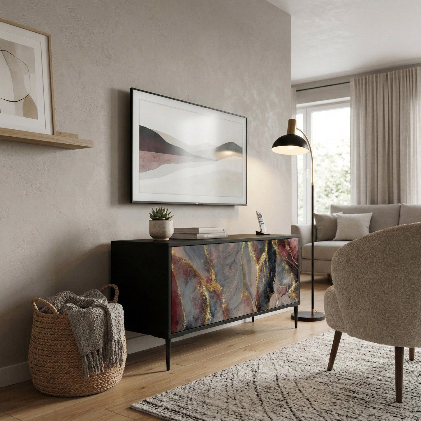 GOLDEN TIDES Kompakt TV-bänk med 2 dörrar