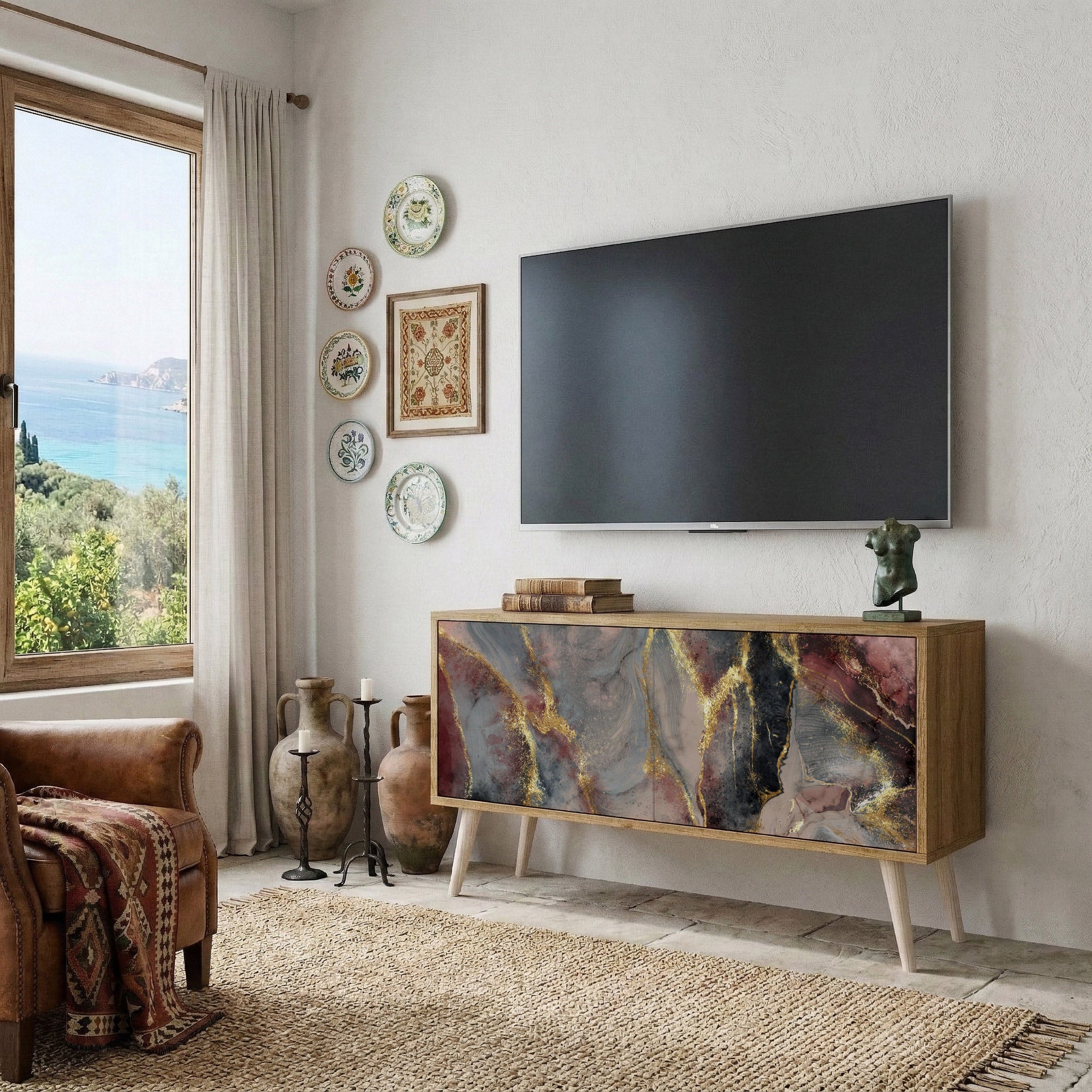 GOLDEN TIDES Kompakt TV-bänk med 2 dörrar