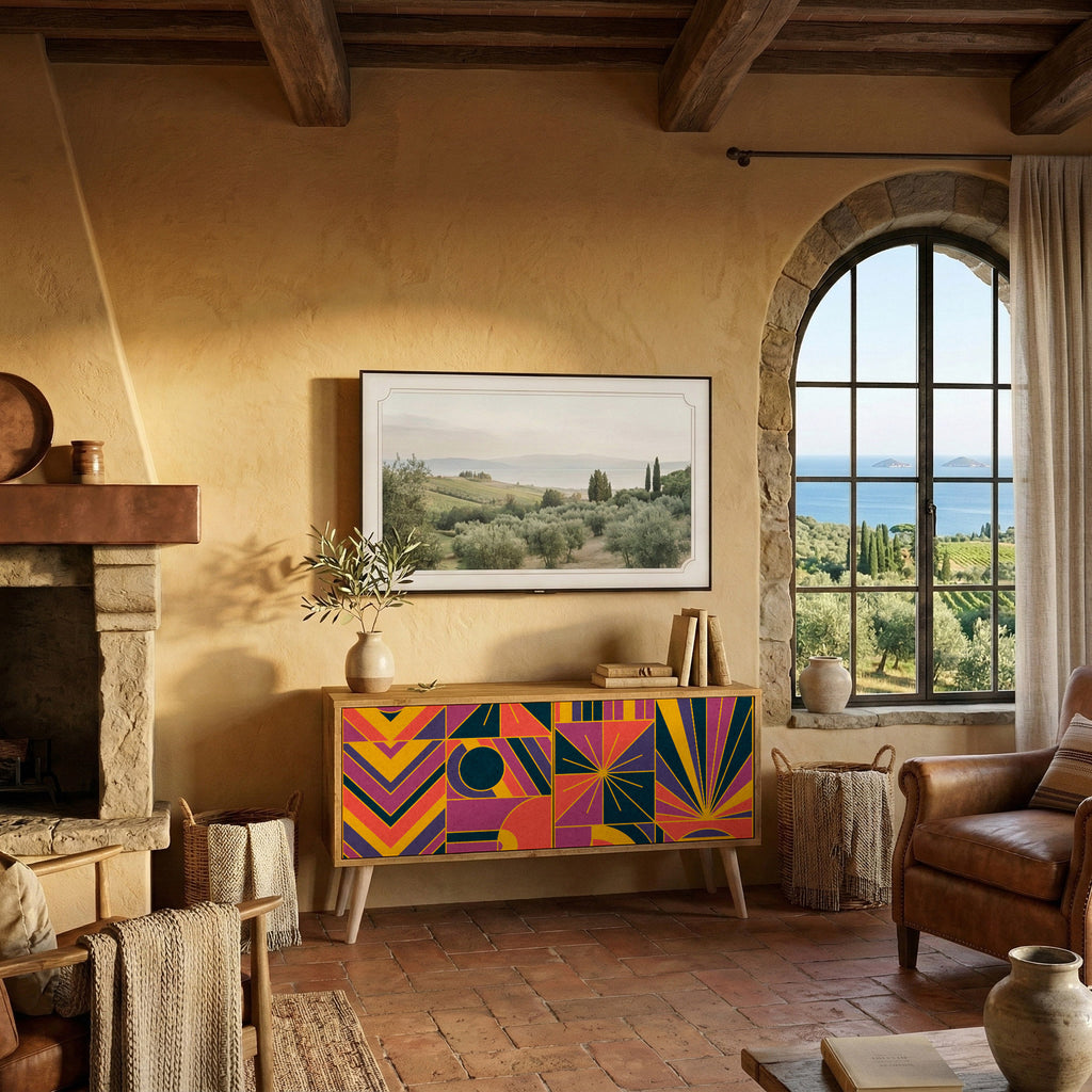 ELECTRIC PATTERNS Kompakt TV-bänk med 2 dörrar