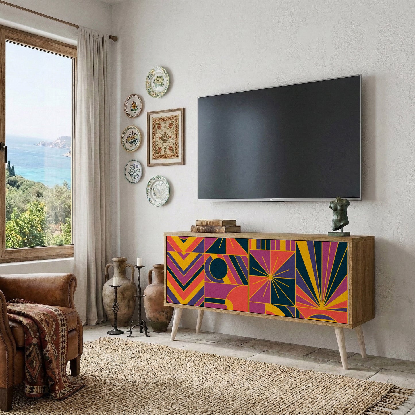 ELECTRIC PATTERNS Kompakt TV-bänk med 2 dörrar