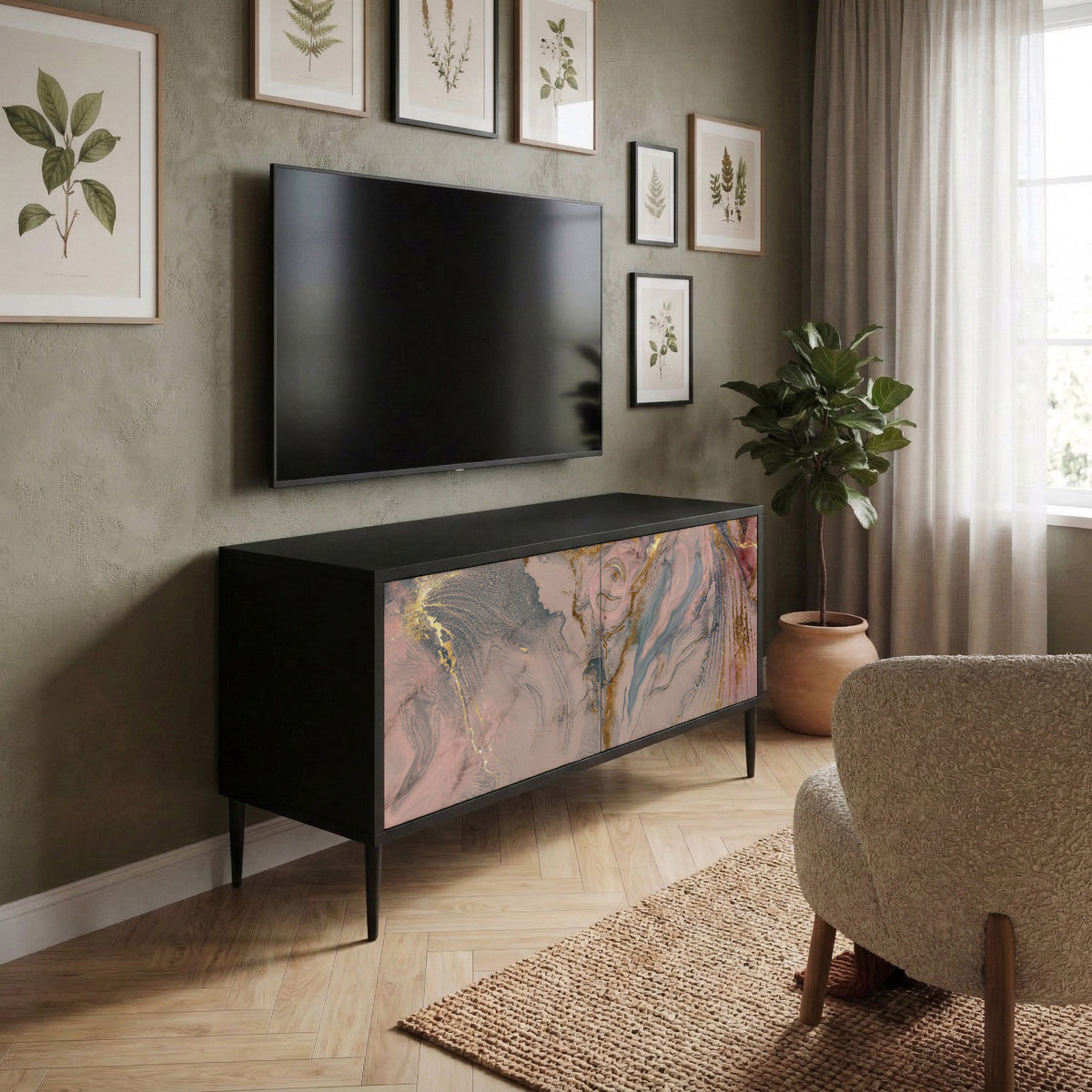 GILDED SWIRLS Kompakt TV-bänk med 2 dörrar