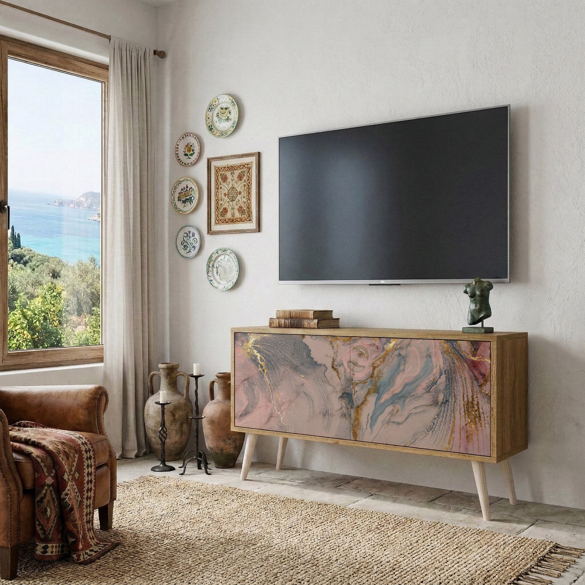 GILDED SWIRLS Kompakt TV-bänk med 2 dörrar