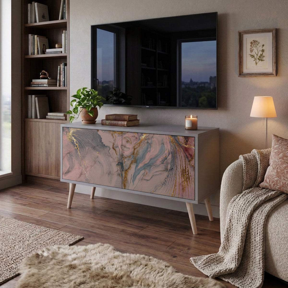 GILDED SWIRLS Kompakt TV-bänk med 2 dörrar