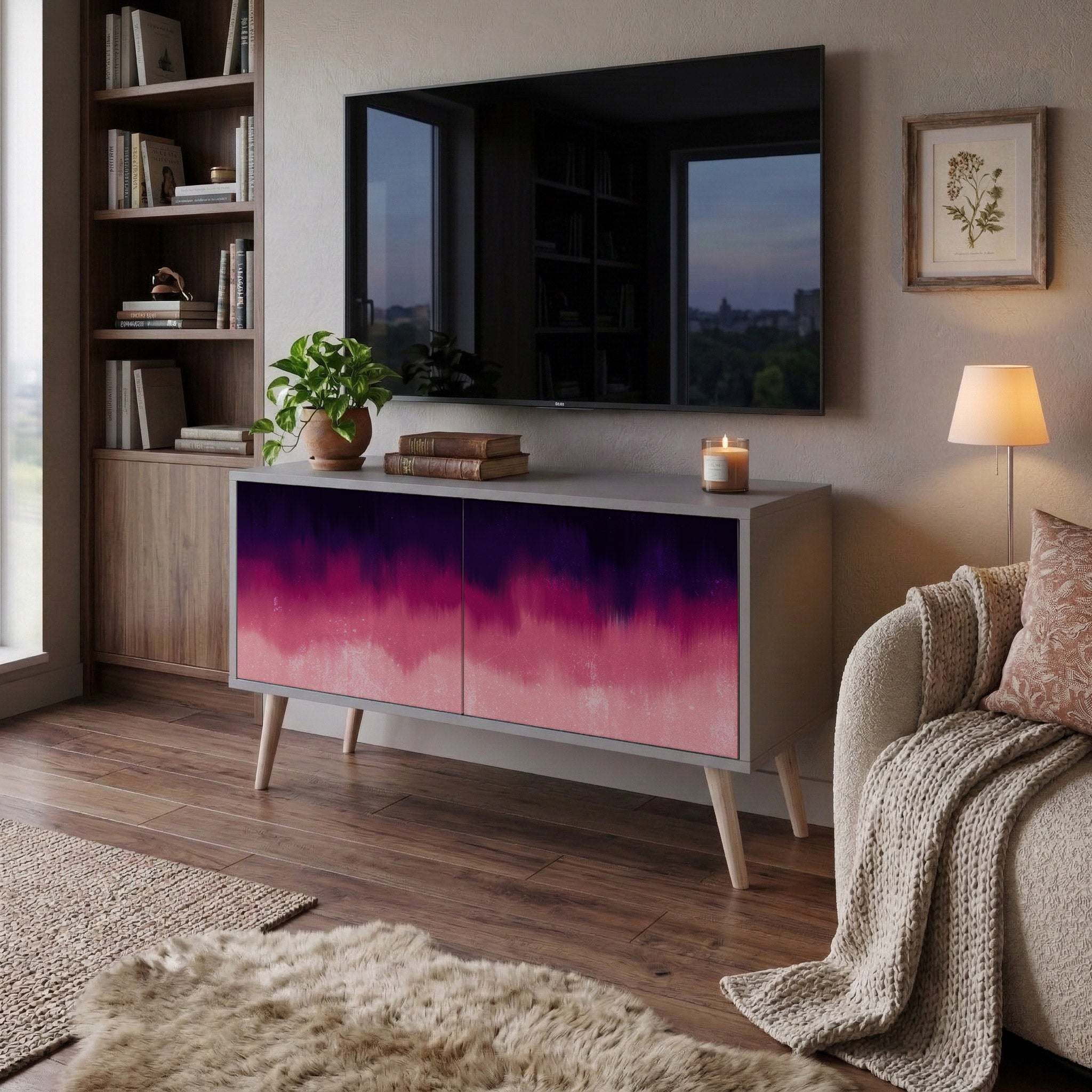 AURORA BOREALIS Kompakt TV-bänk med 2 dörrar