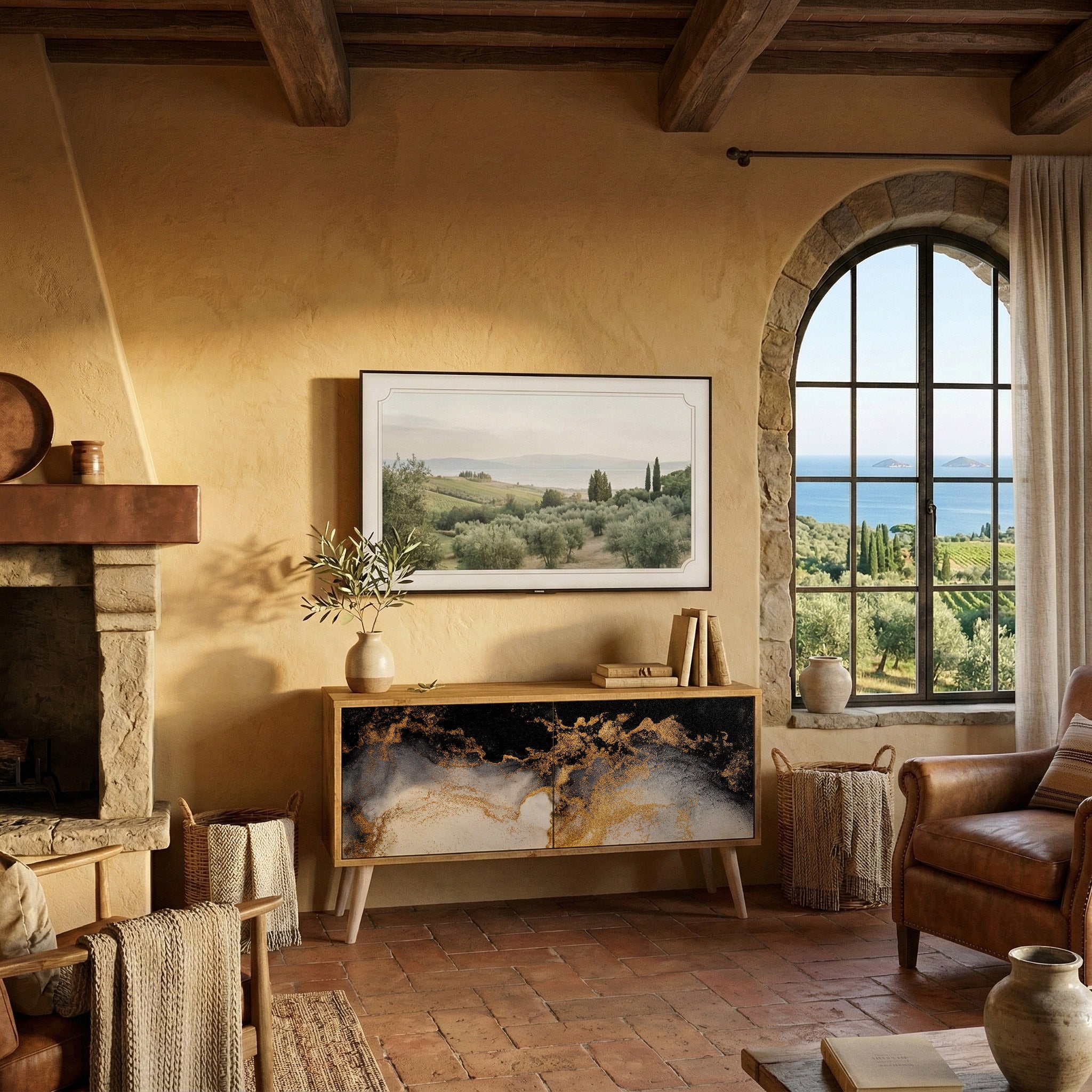 MARBLE OF TOMMORROW Kompakt TV-bänk med 2 dörrar