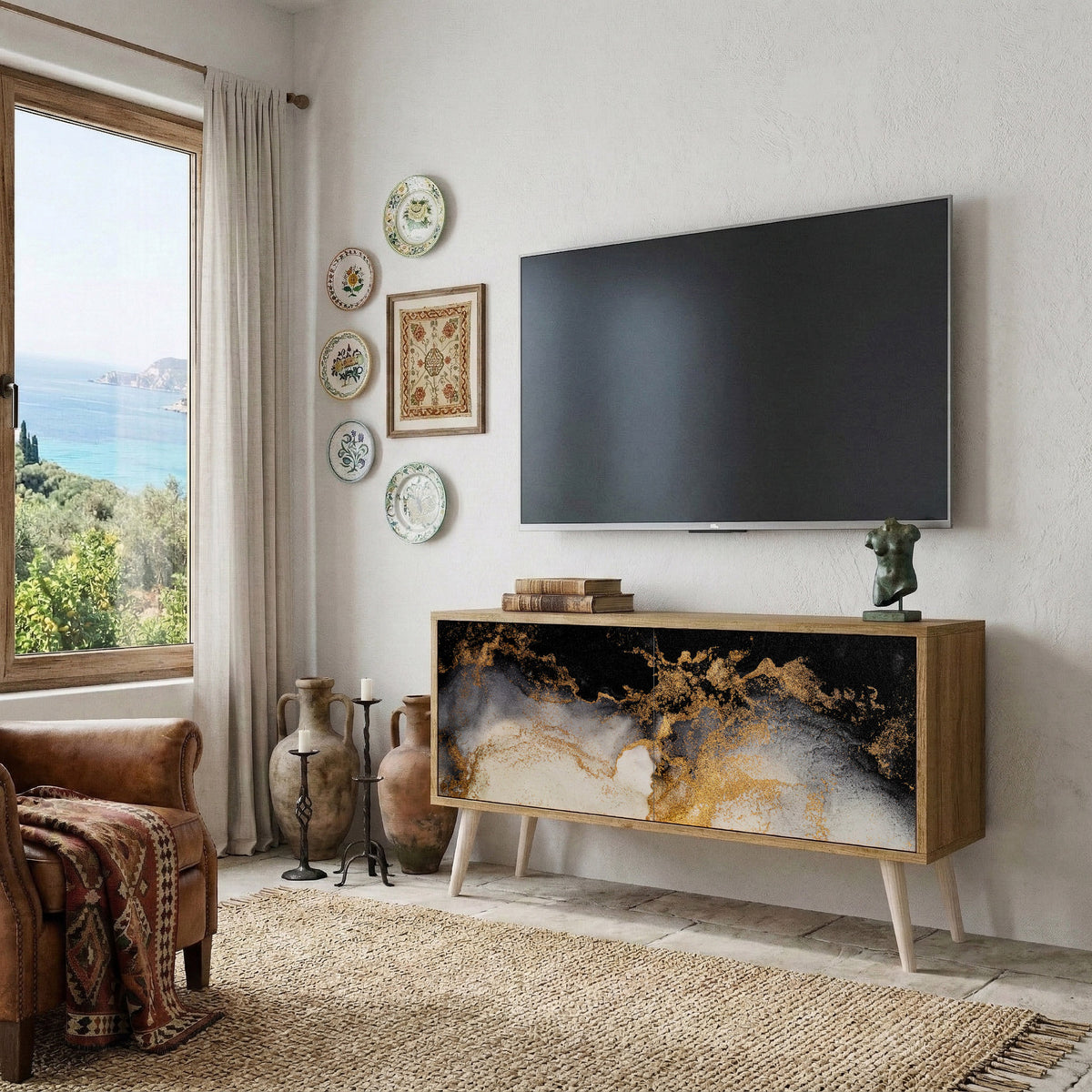 MARBLE OF TOMMORROW Kompakt TV-bänk med 2 dörrar